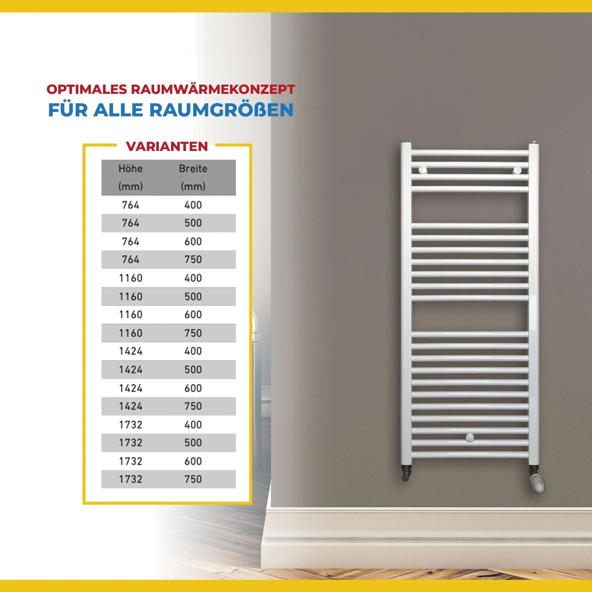 Badheizkörper gerade mit Standardanschluss Handtuchhalter Badezimmer Varianten
