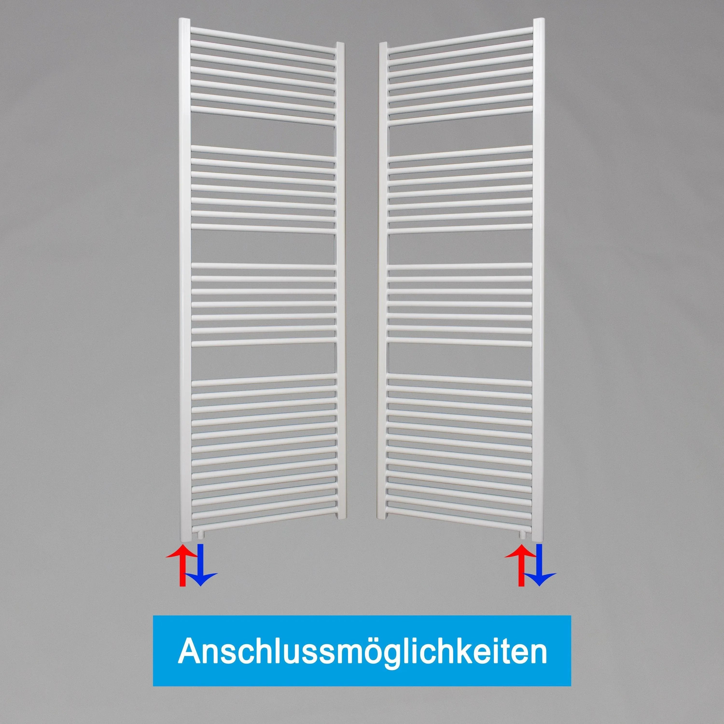 Handtuchheizkörper mit Anschluss links oder rechts | mit versetztem Mittelanschluss