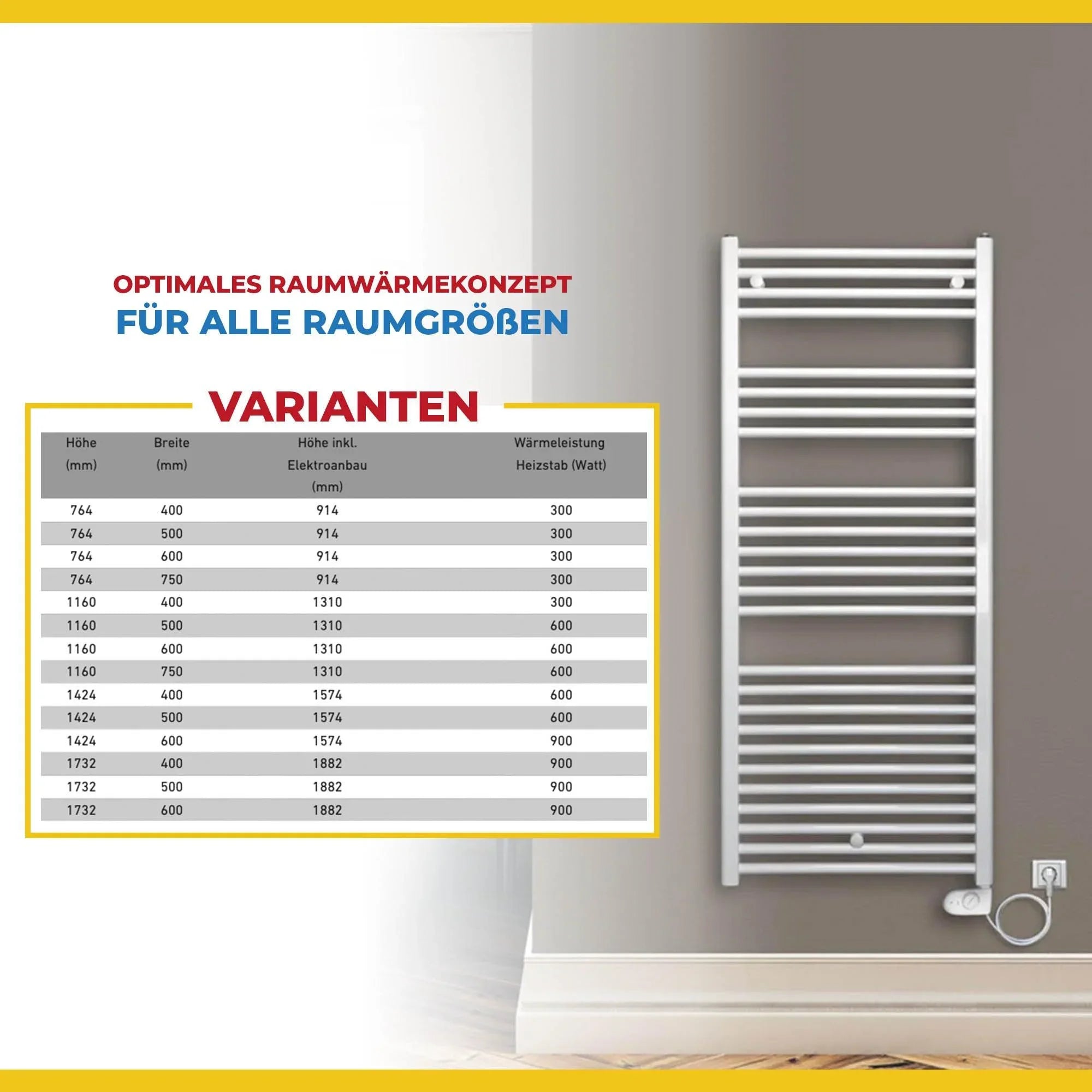 Handtuchheizkörper Elektroheizkörper mit analogem Thermostat