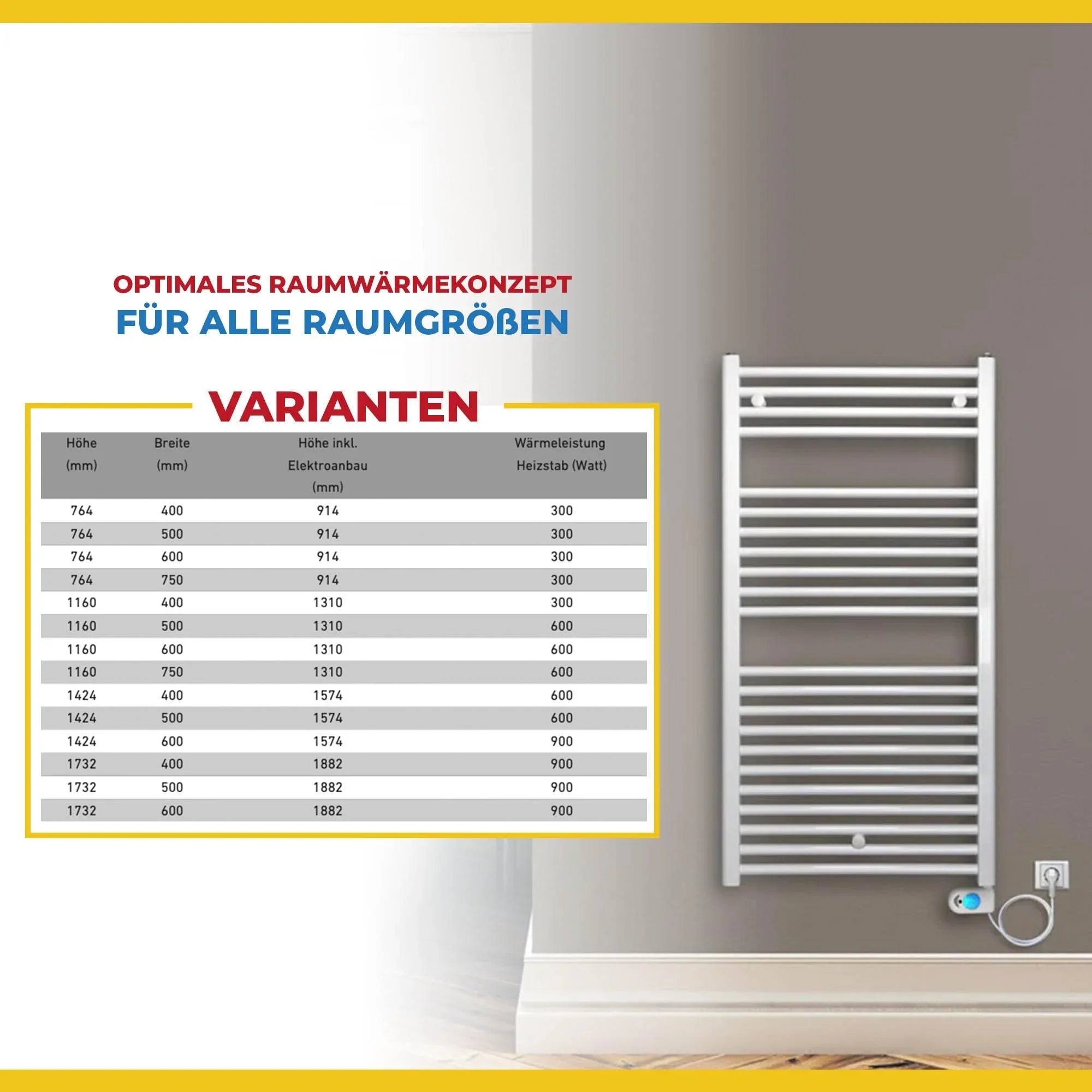 Handtuchheizkörper Elektroheizkörper mit digitalem Thermotimer Varianten