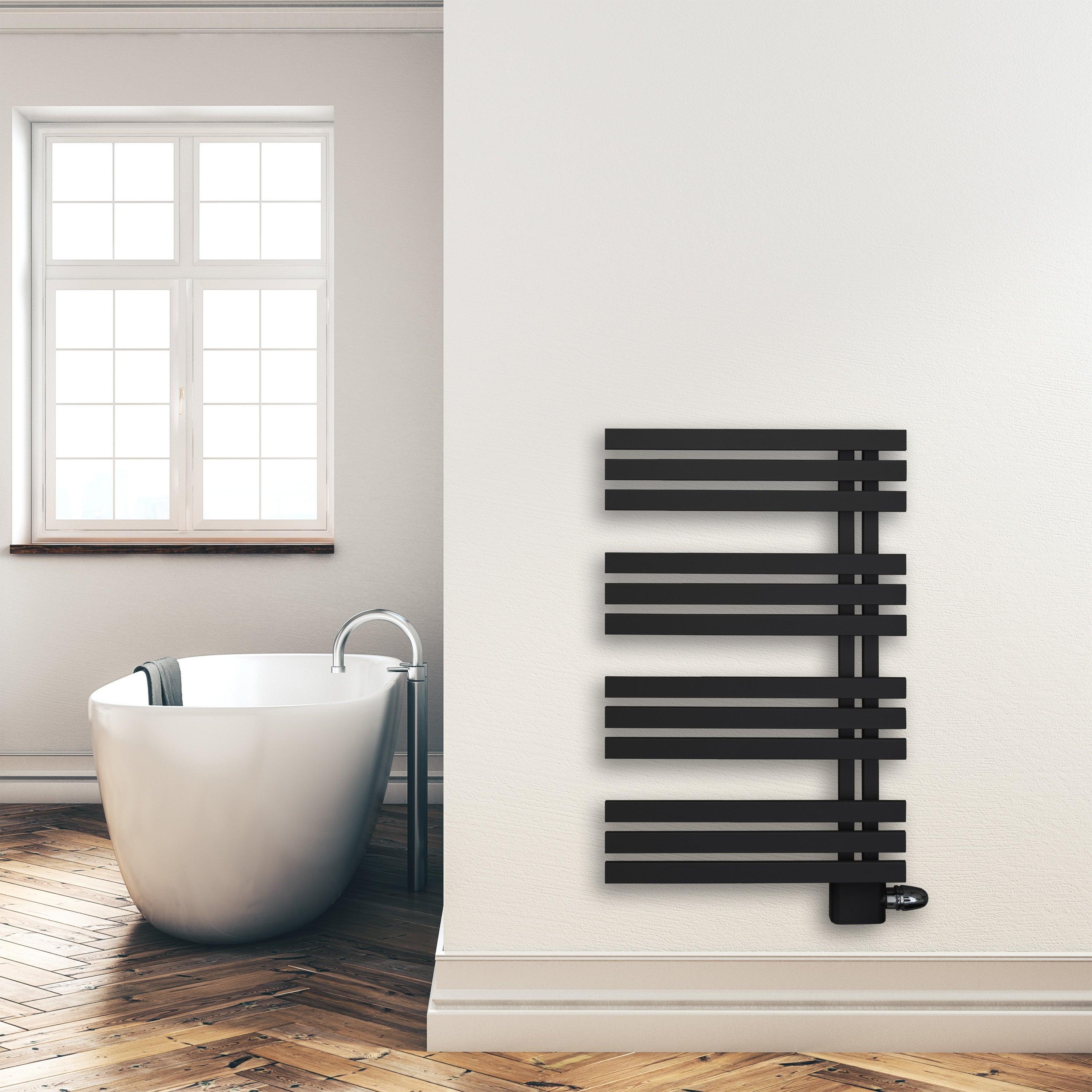 Badheizkörper 1000x600mm Anschluss links rechts schwarz matt seitlich offen Anschluss rechts - heizkoerper.shop