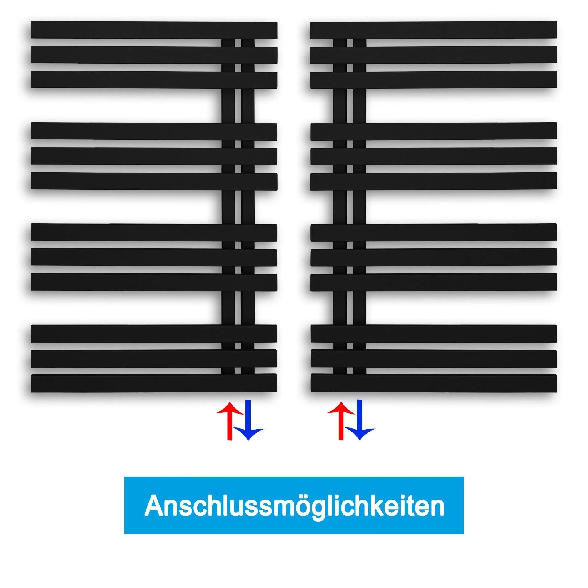 Badheizkörper 1000x600mm Anschluss links rechts schwarz matt seitlich offen Anschluss - heizkoerper.shop