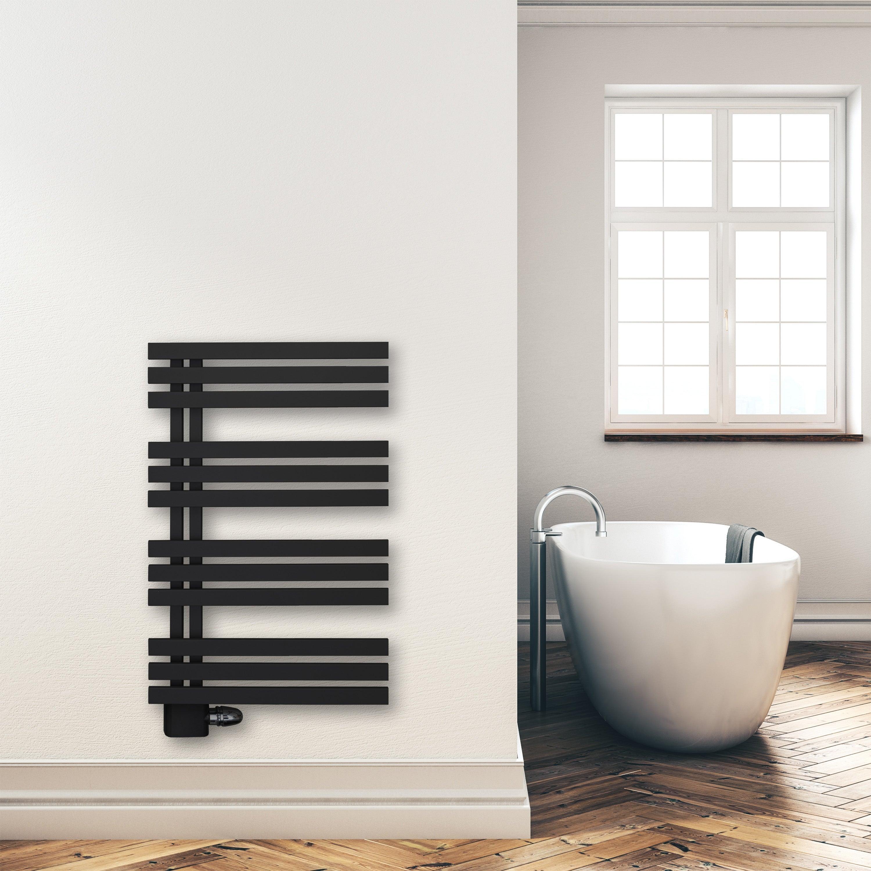 Badheizkörper 1000x600mm Anschluss links rechts schwarz matt seitlich offen Anschluss links - heizkoerper.shop