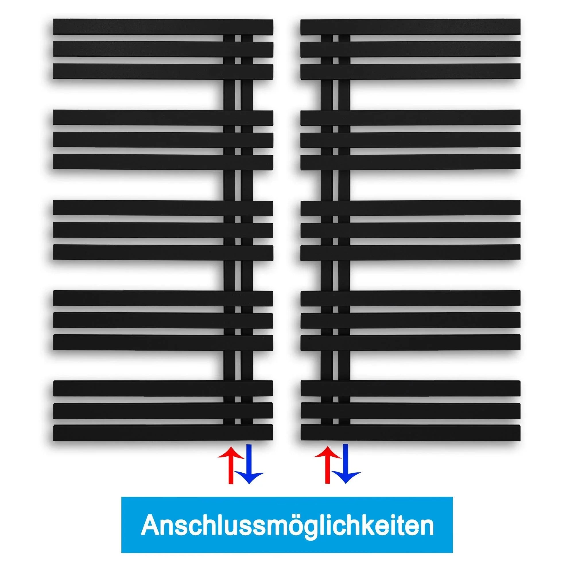 Badheizkörper 1200x600mm Anschluss links rechts schwarz matt seitlich offen Anschluss - heizkoerper.shop