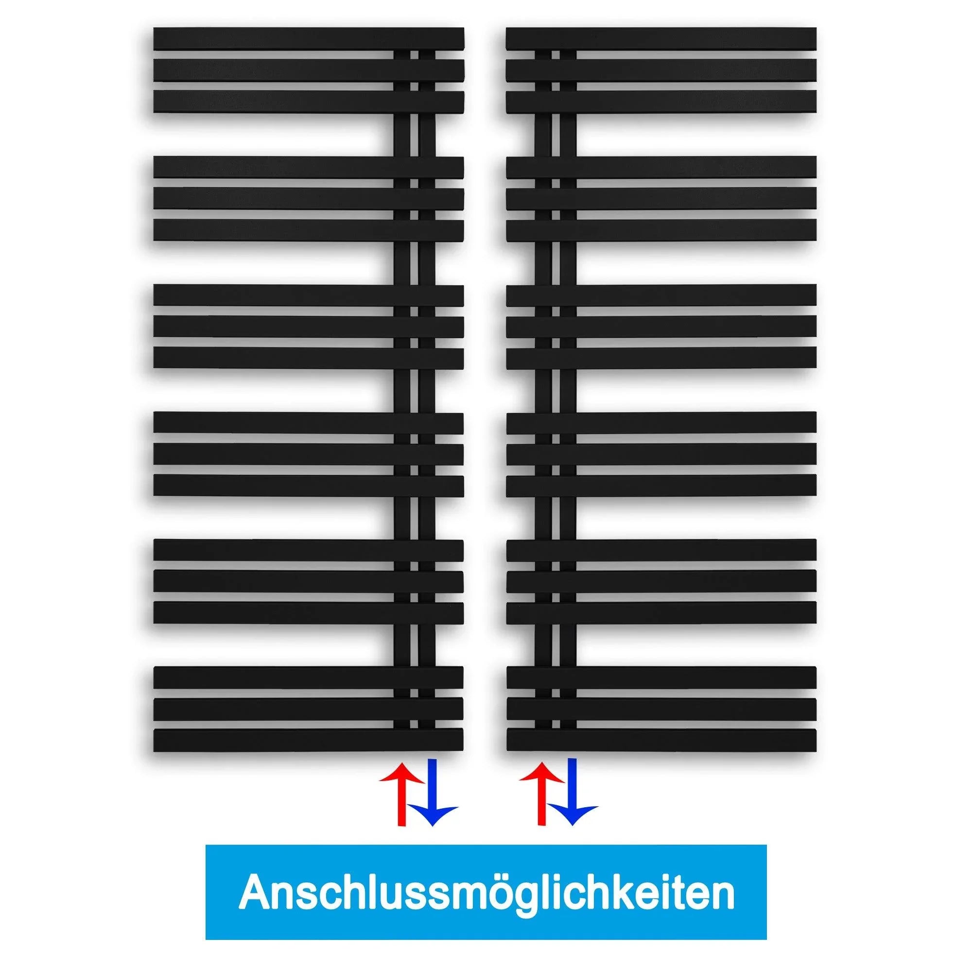 Badheizkörper 1400x600mm Anschluss links rechts schwarz matt seitlich offen Anschluss - heizkoerper.shop