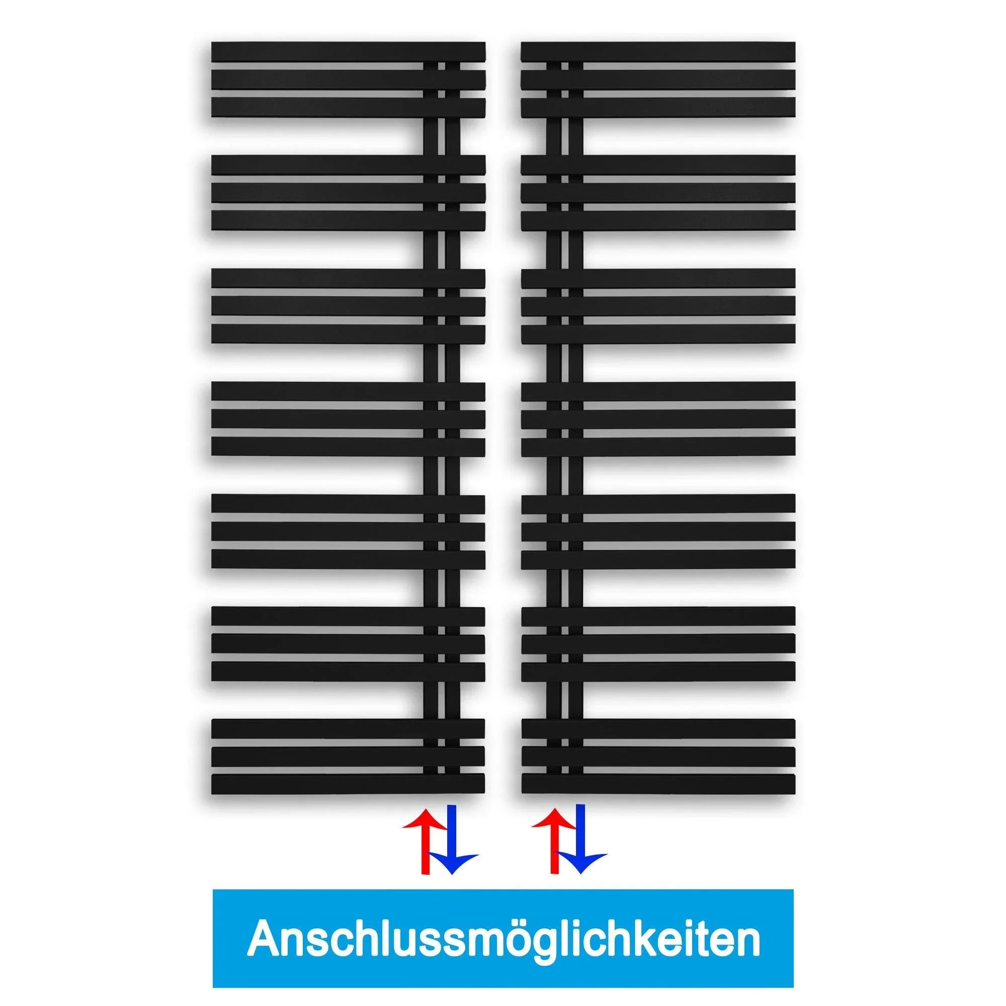 Badheizkörper 1600x500mm Anschluss links rechts schwarz matt seitlich offen Anschluss - heizkoerper.shop