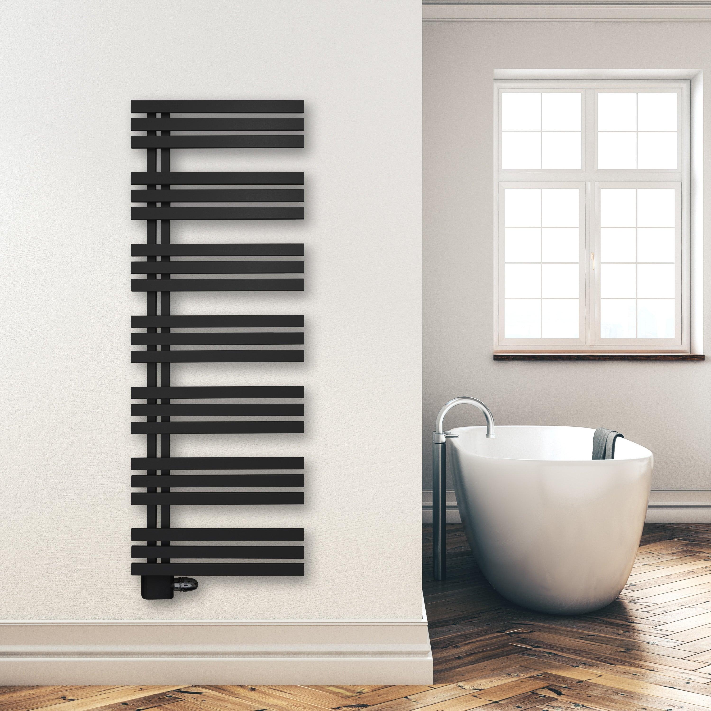 Badheizkörper 1600x600mm Anschluss links rechts schwarz matt seitlich offen Anschluss links - heizkoerper.shop