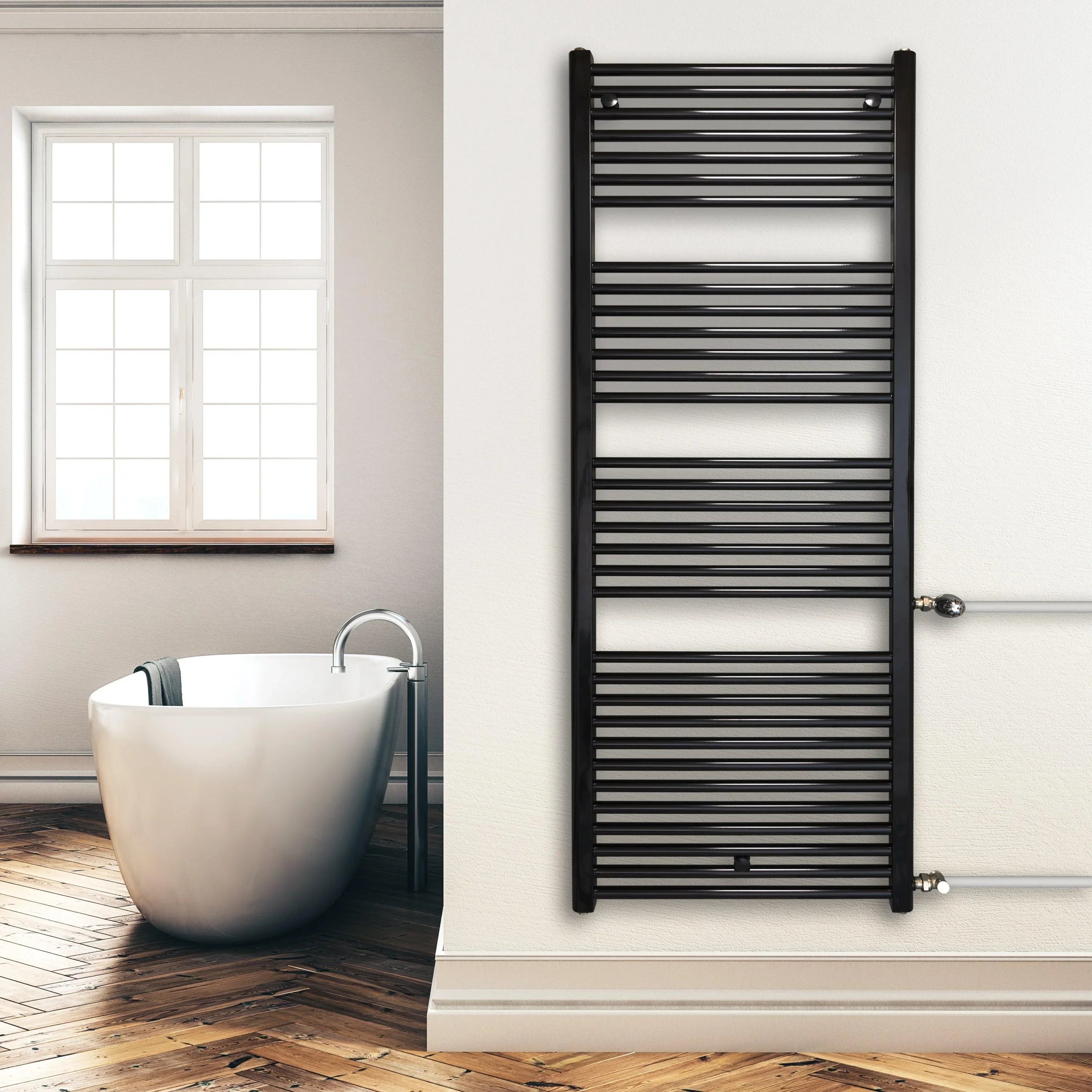 Radiateur sèche-serviettes de remplacement radiateur noir côté gauche droit connexion moyeu connexion côté connexion rénovation salle de bain