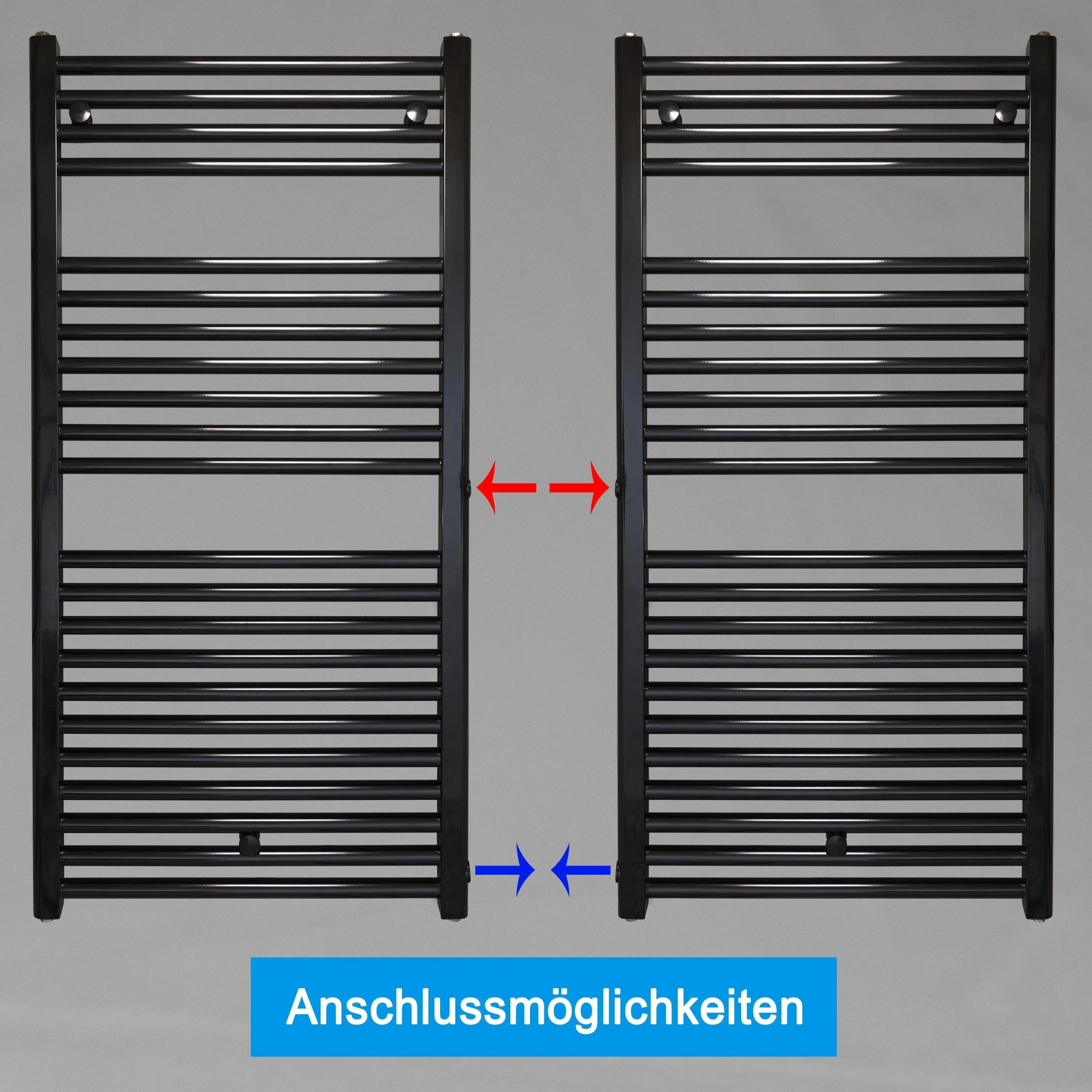 Radiateur sèche-serviettes de remplacement radiateur noir côté gauche droit connexion moyeu connexion côté connexion rénovation salle de bain