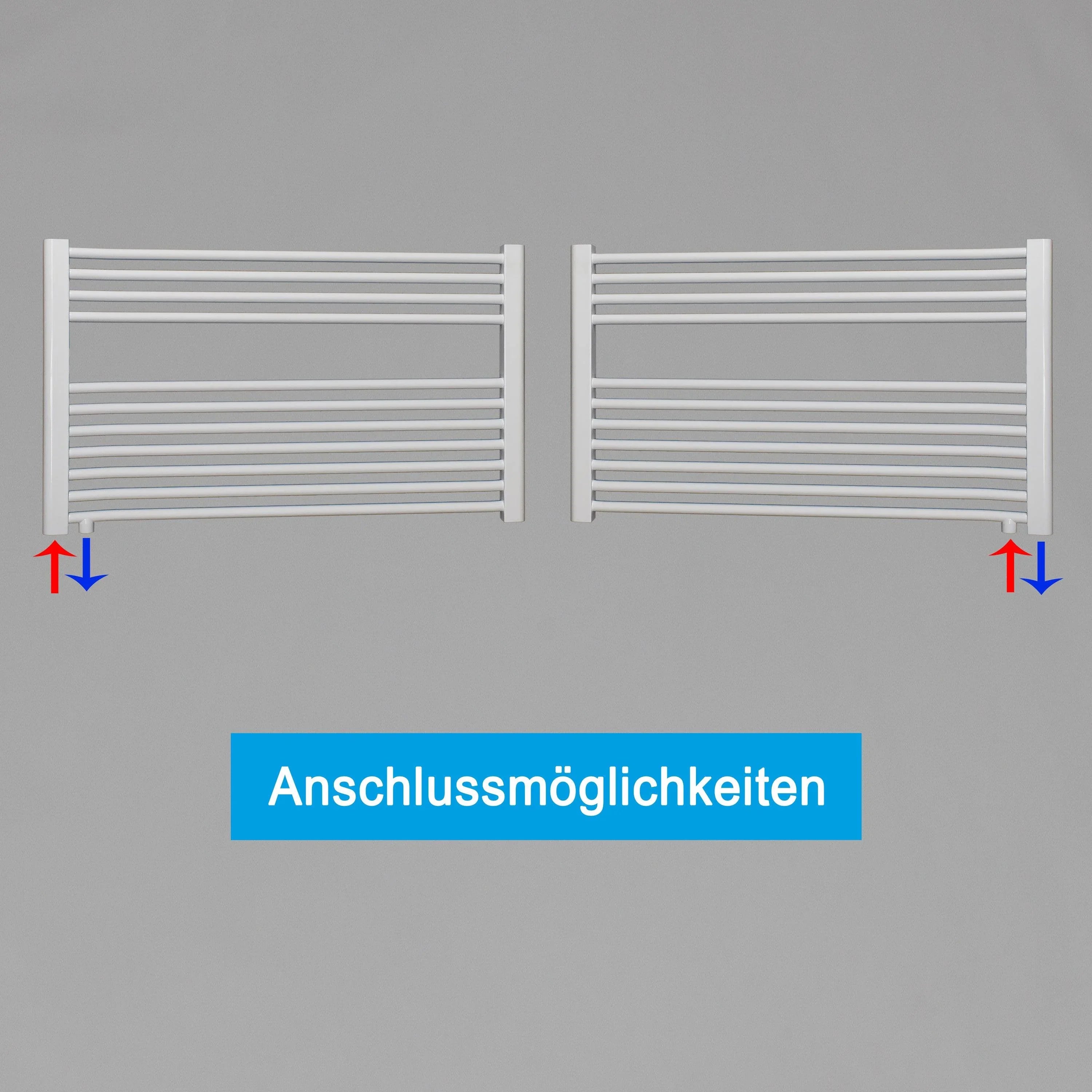 Handtuchheizkörper mit Anschluss links oder rechts | mit versetztem Mittelanschluss