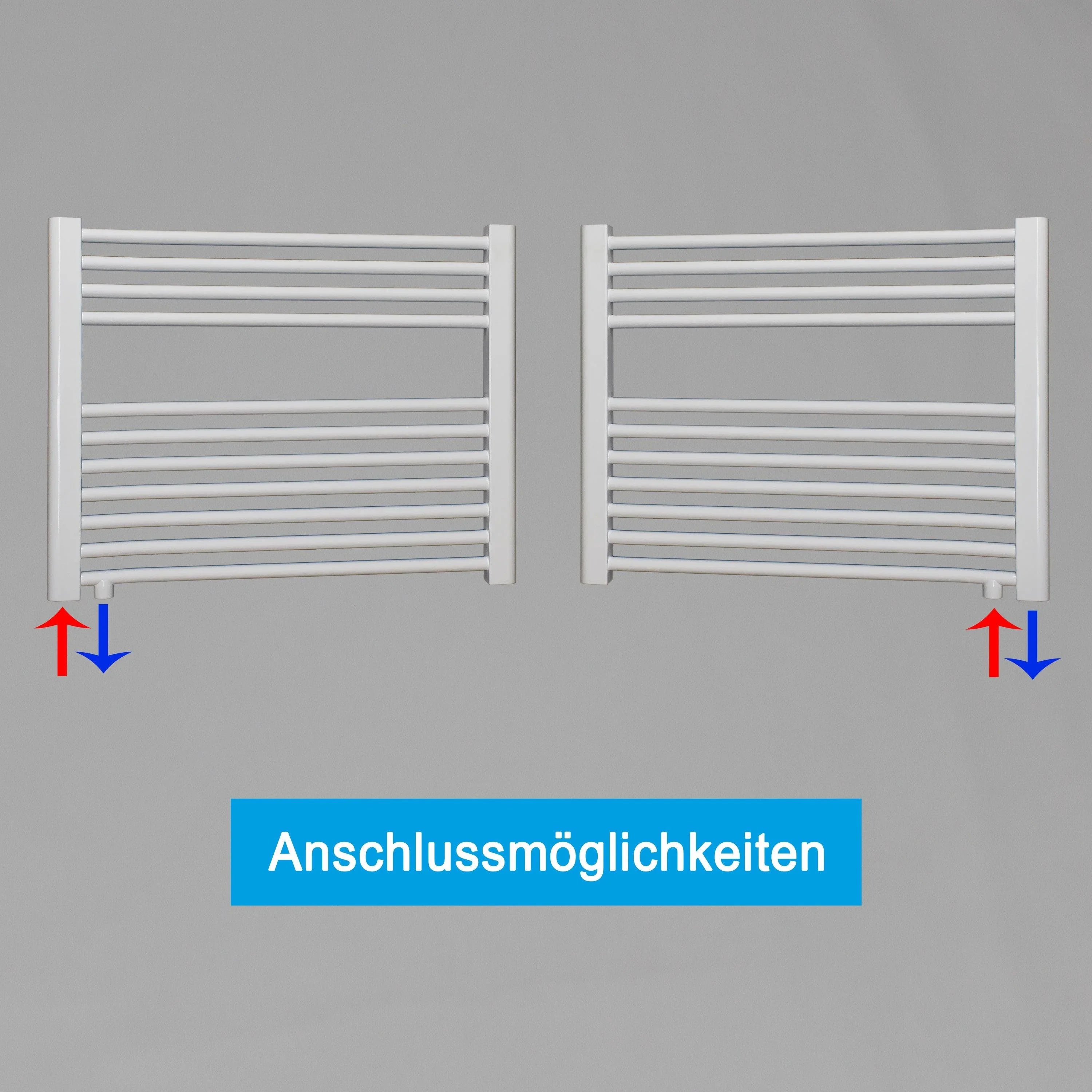 Handtuchheizkörper mit Anschluss links oder rechts | mit versetztem Mittelanschluss