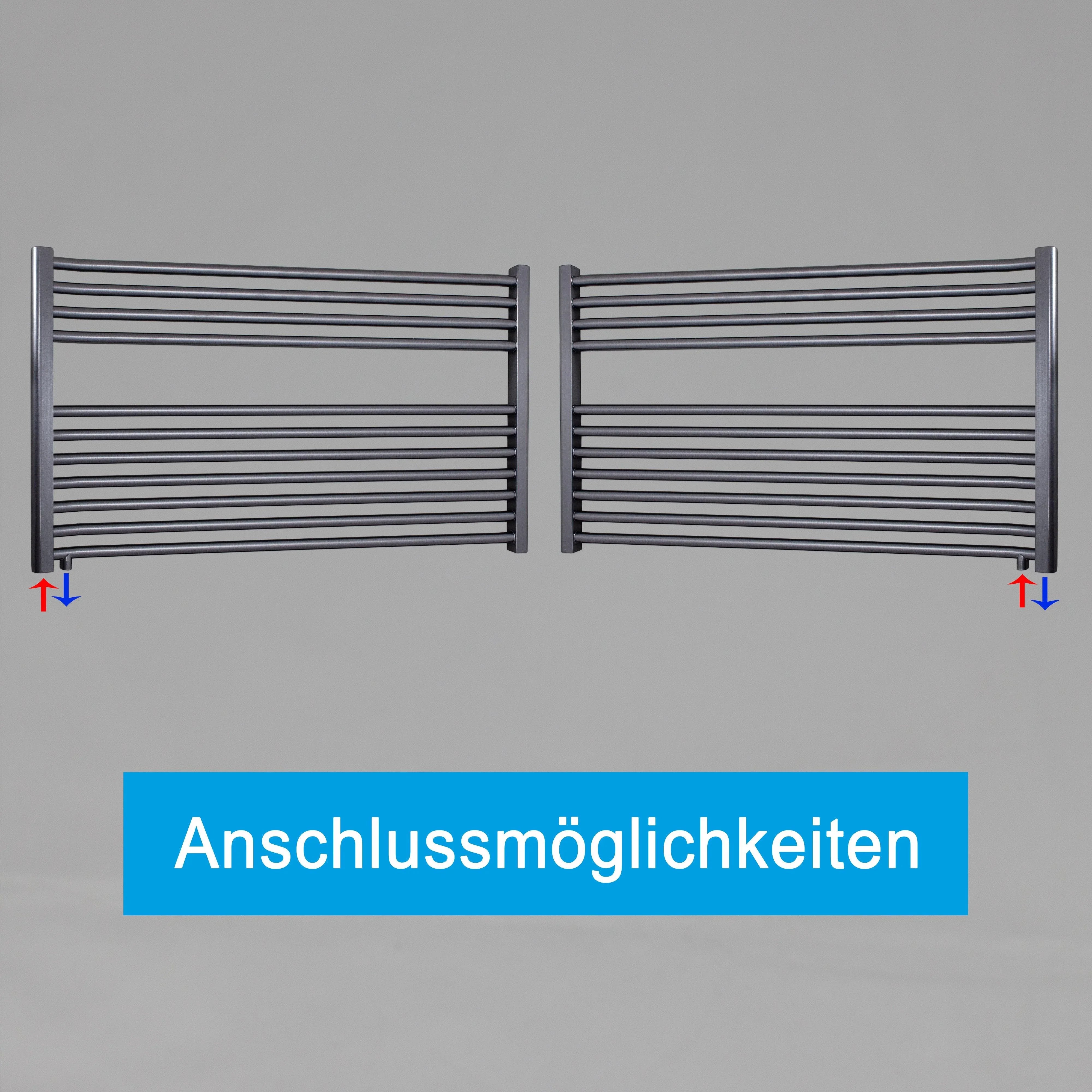 Handtuchheizkörper mit Anschluss links oder rechts | mit versetztem Mittelanschluss