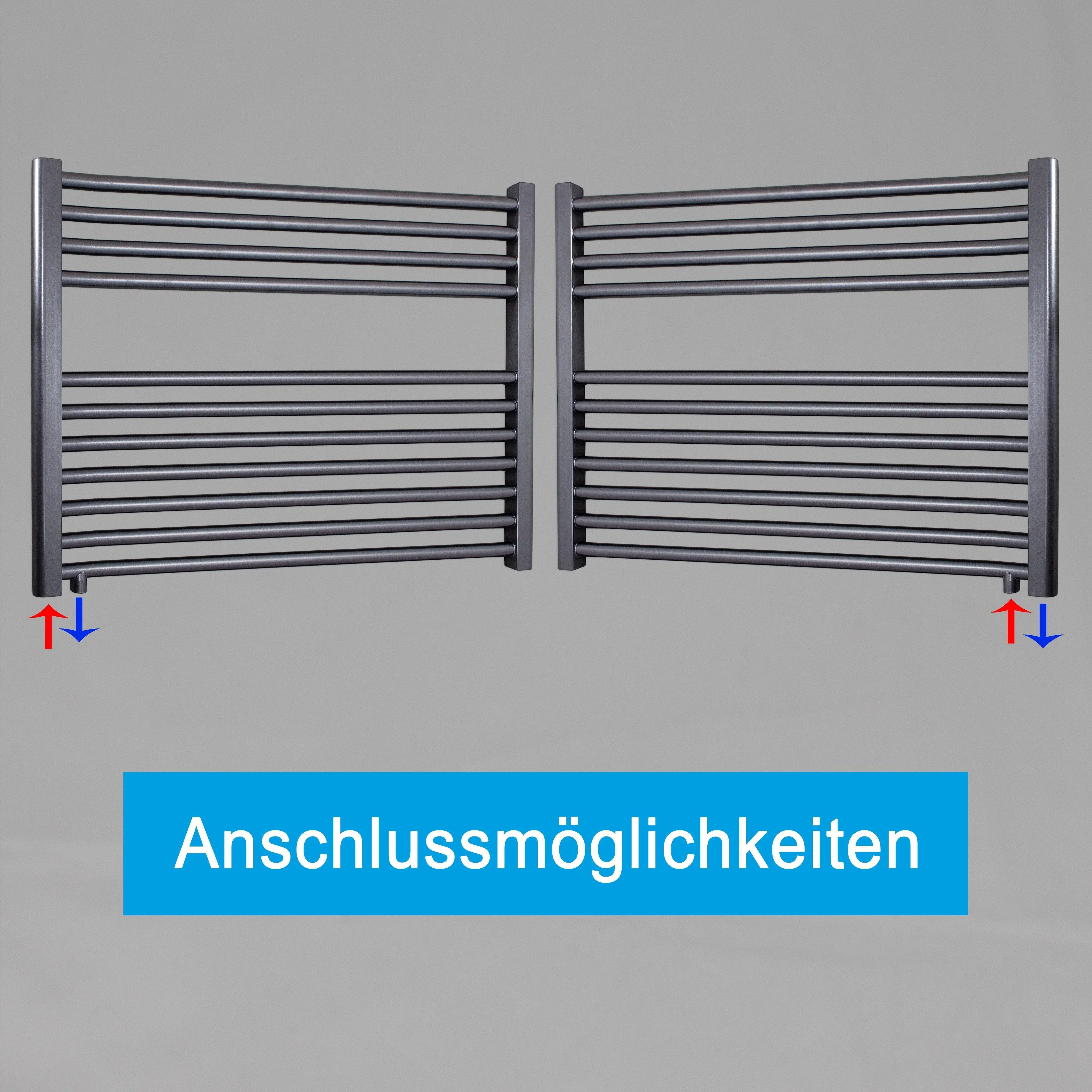 Handtuchheizkörper mit Anschluss links oder rechts | mit versetztem Mittelanschluss