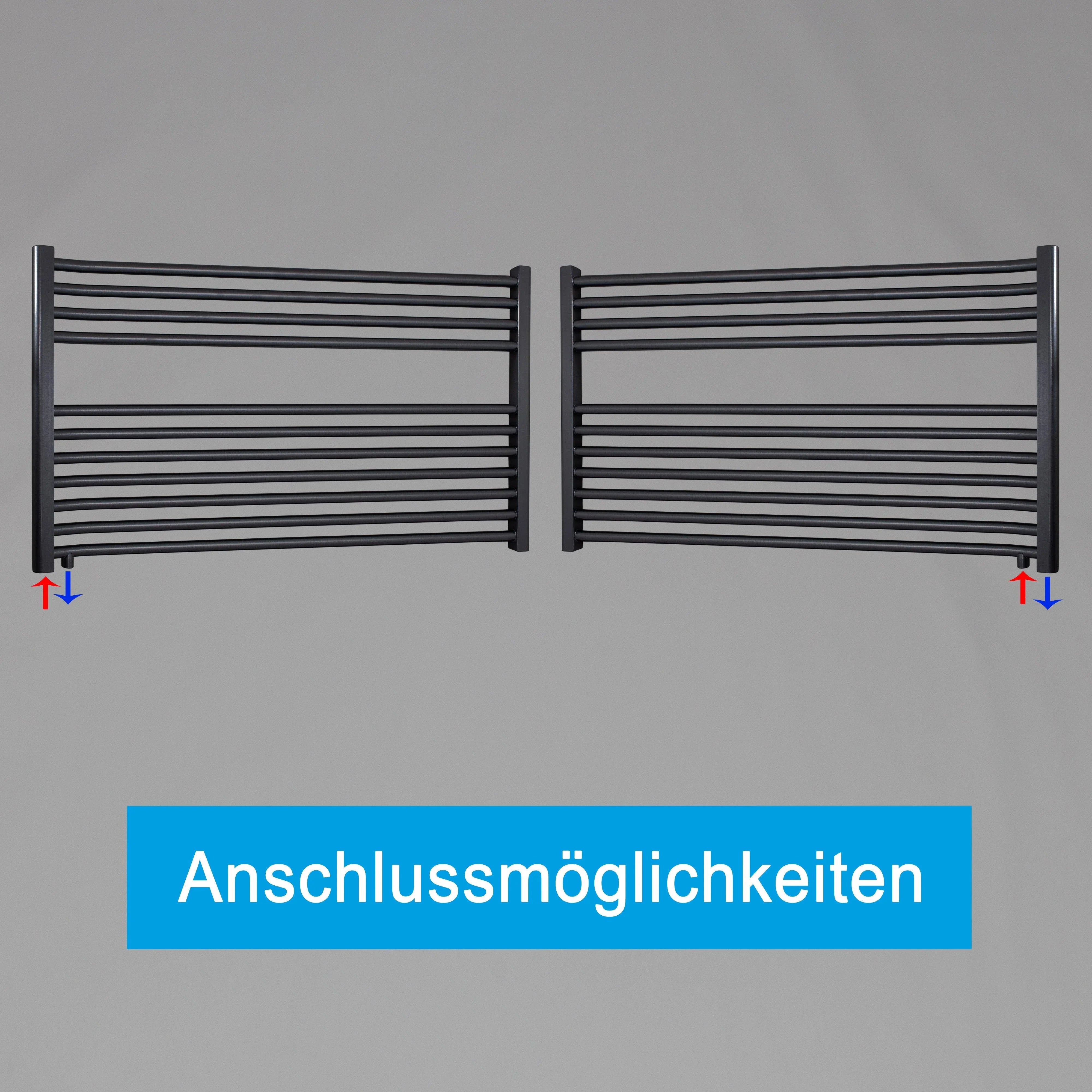 Handtuchheizkörper mit Anschluss links oder rechts | mit versetztem Mittelanschluss