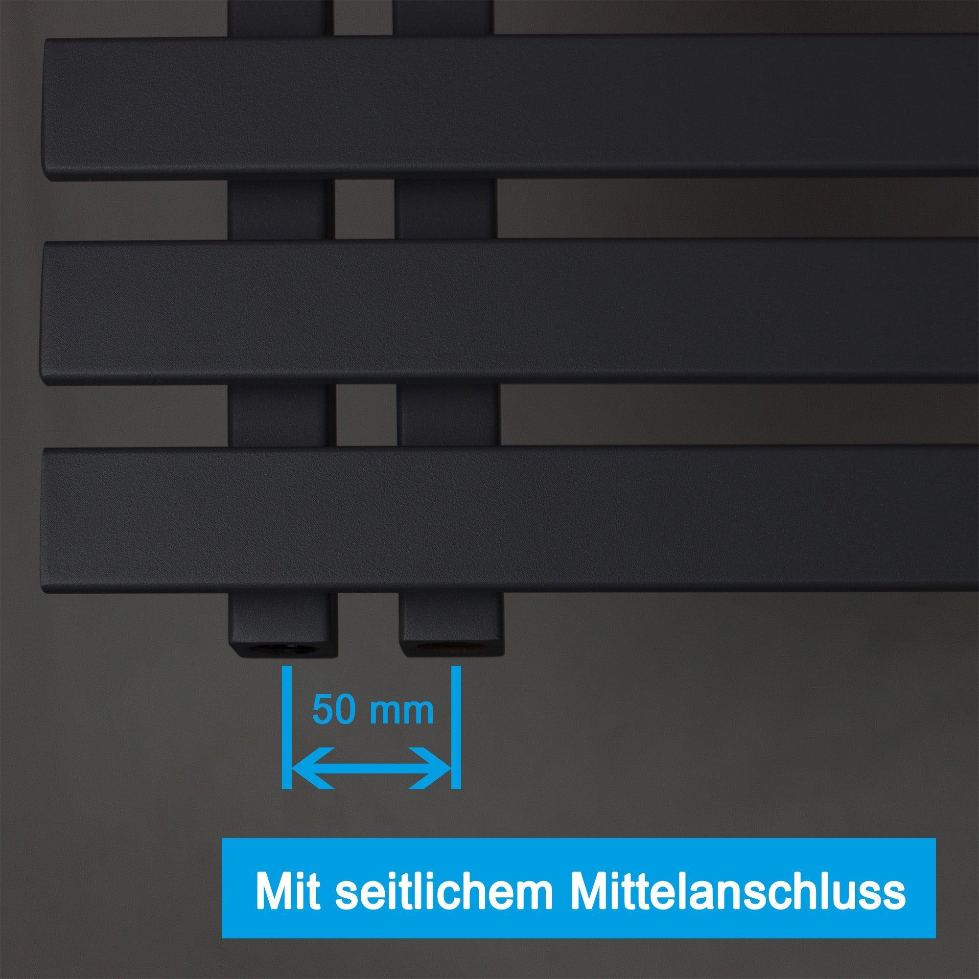 Badheizkörper Anschluss links rechts schwarz matt seitlich offen Anschluss - heizkoerper.shop