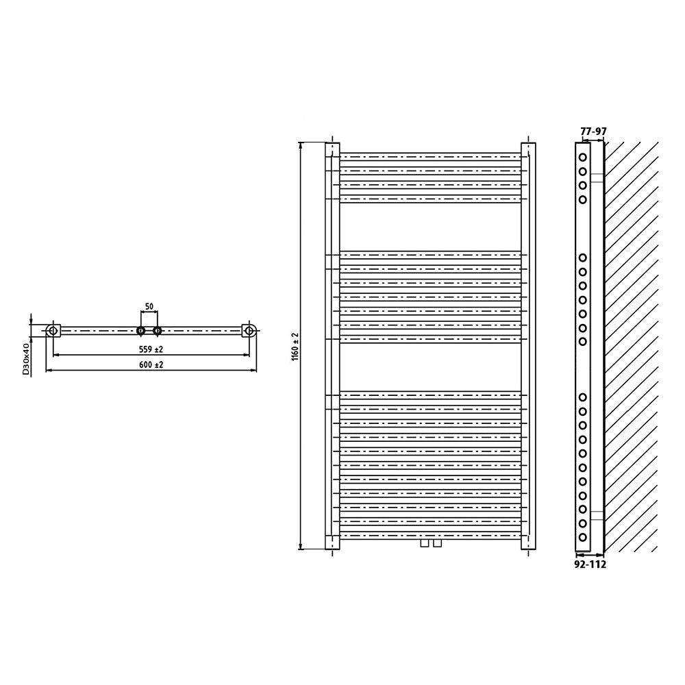 Handtuchheizkörper mit Mittelanschluss Handtuchhalter Badezimmer Handtuchwärmer