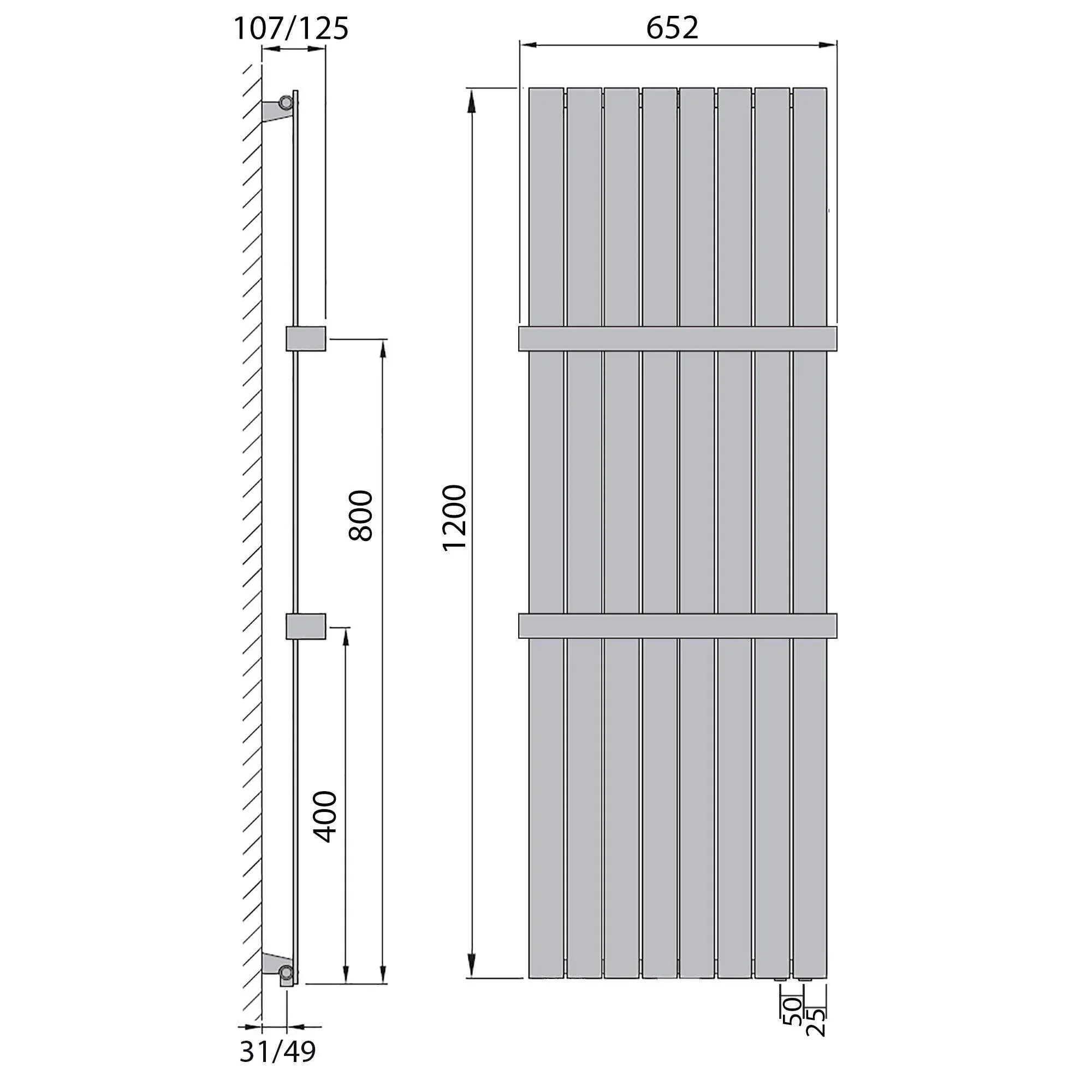 Design Paneelheizkörper 1200 x 602 Handtuchstange Bad Flachheizkörper Anschluss rechts versetztem Mittelanschluss flach technische Zeichnung - heizkoerper.shop