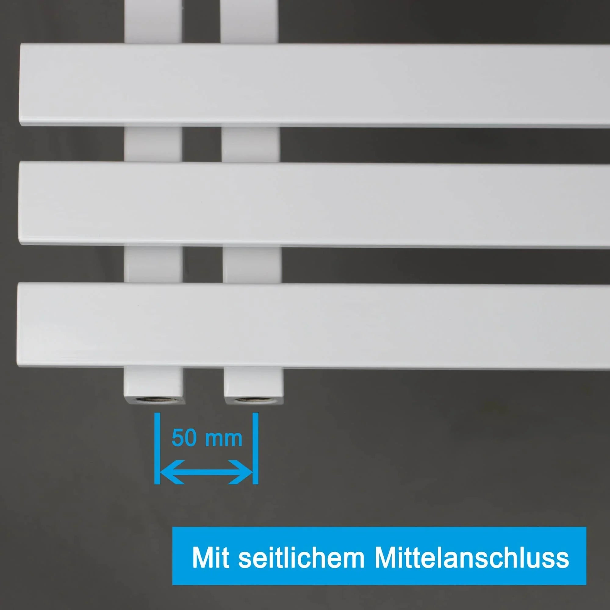Design Badheizkörper weiß Paneel Heizkörper Handtuch Mittel Anschluss links rechts inkl. Befestigung seitlich offen mit seitlichem Mittelanschluss - heizkoerper.shop