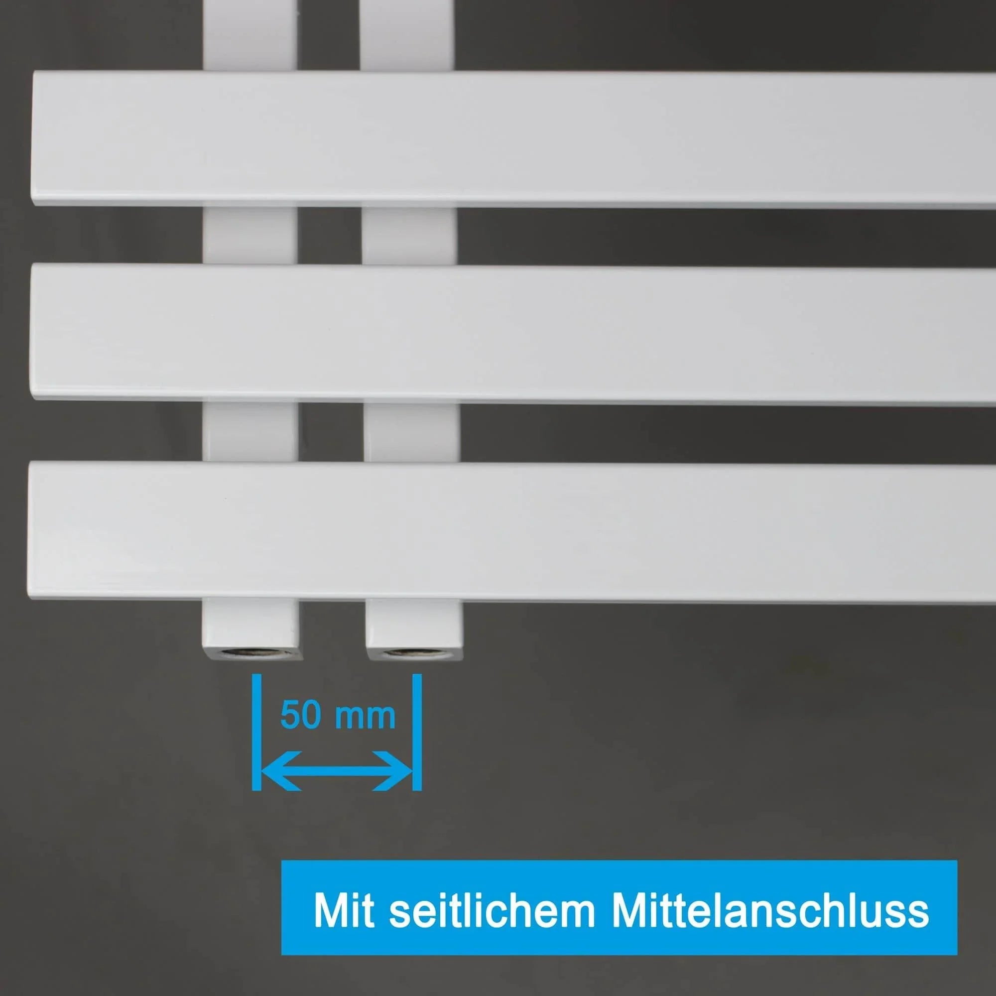 Handtuchheizkörper weiß Paneel Heizkörper mit Anschluss links rechts Seitenanschluss mit seitlichen Mittelanschluss unten - heizkoerper.shop