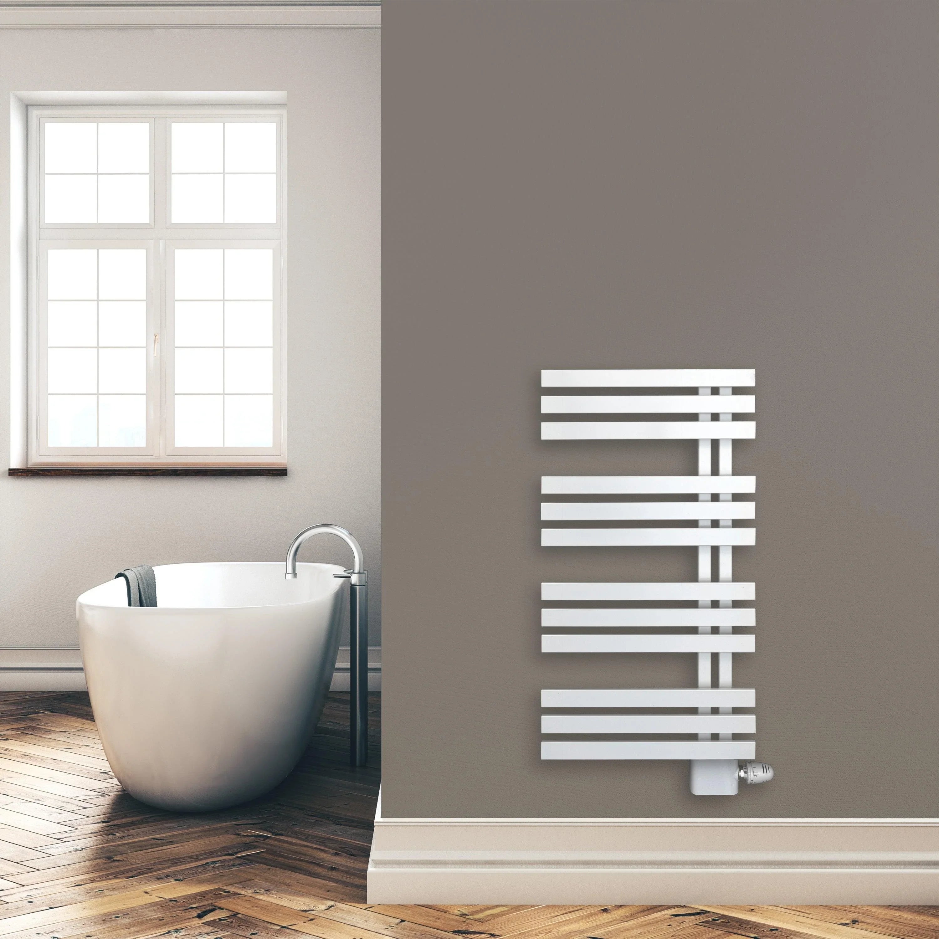 Design Badheizkörper Paneel Heizkörper 1000 x 500 mm Handtuch Mittel Anschluss links rechts inkl. Befestigung seitlich offen im modernen Bad - heizkoerper.shop