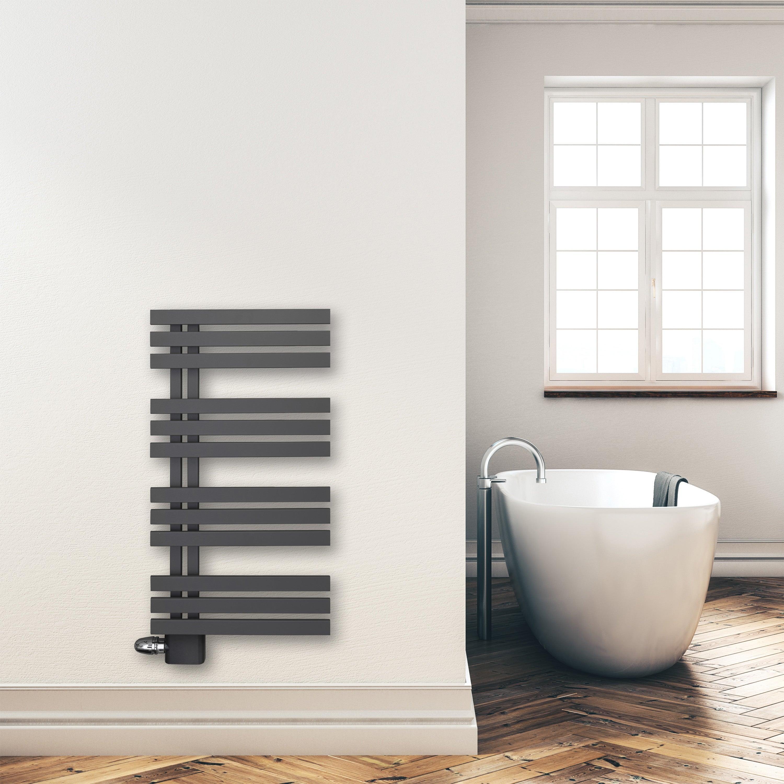 Design Badheizkörper Paneel Heizkörper 1000 x 500 mm Handtuch Mittel Anschluss links rechts anthrazit seitlich offen im modernen Bad - heizkoerper.shop