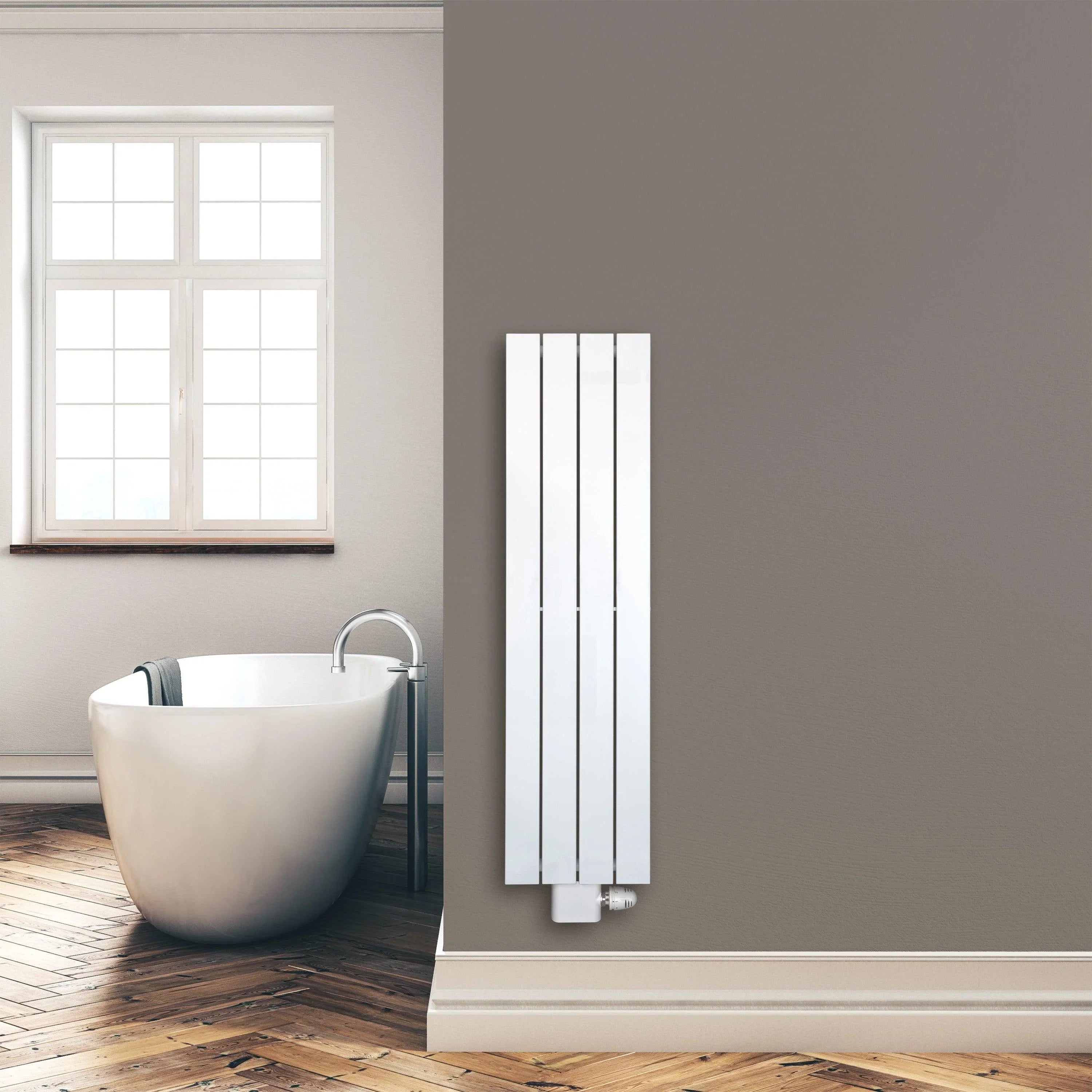 Flachheizkörper 1200 x 298 mm mit Mittelanschluss weiß Heizkörper Heizung im Badezimmer - heizkoerper.shop