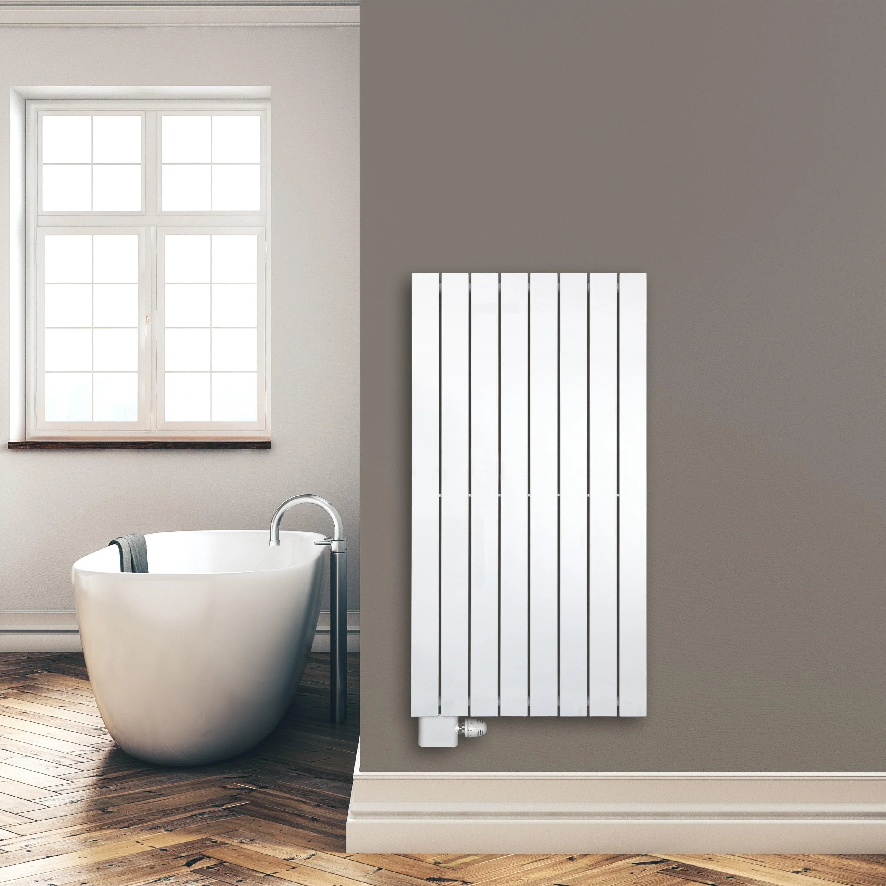 Design Paneelheizkörper 1200 x 602 mm Bad Flachheizkörper mit Anschluss links | mit versetztem Mittelanschluss - heizkoerper.shop