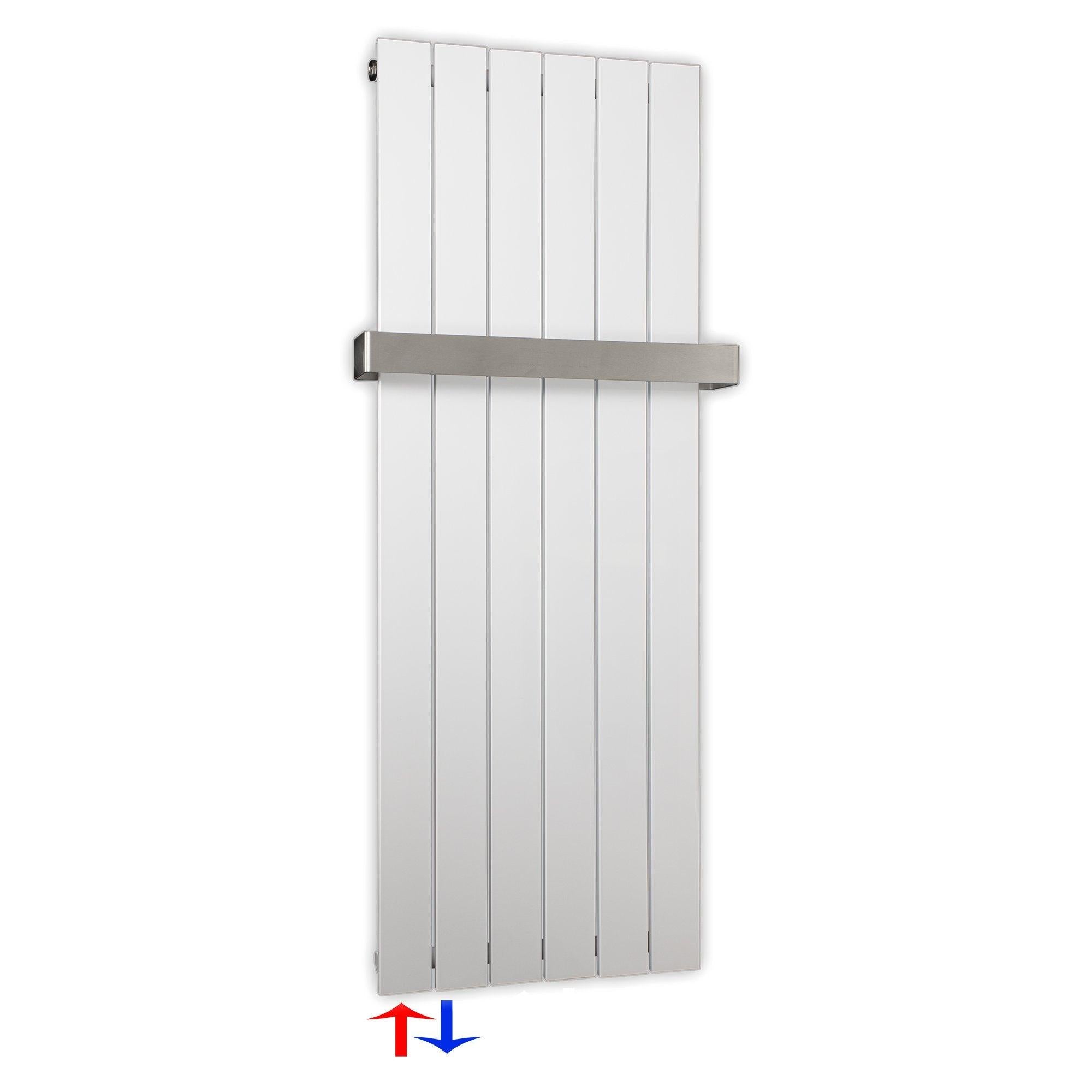 Flachheizkörper 1200 x 450 Handtuchstange Bad Anschluss links versetztem Mittelanschluss flach - heizkoerper.shop