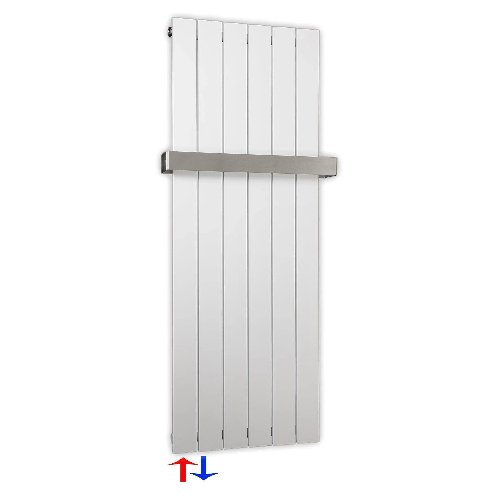 Flachheizkörper 1200 x 450 Handtuchstange Bad Anschluss links versetztem Mittelanschluss flach - heizkoerper.shop