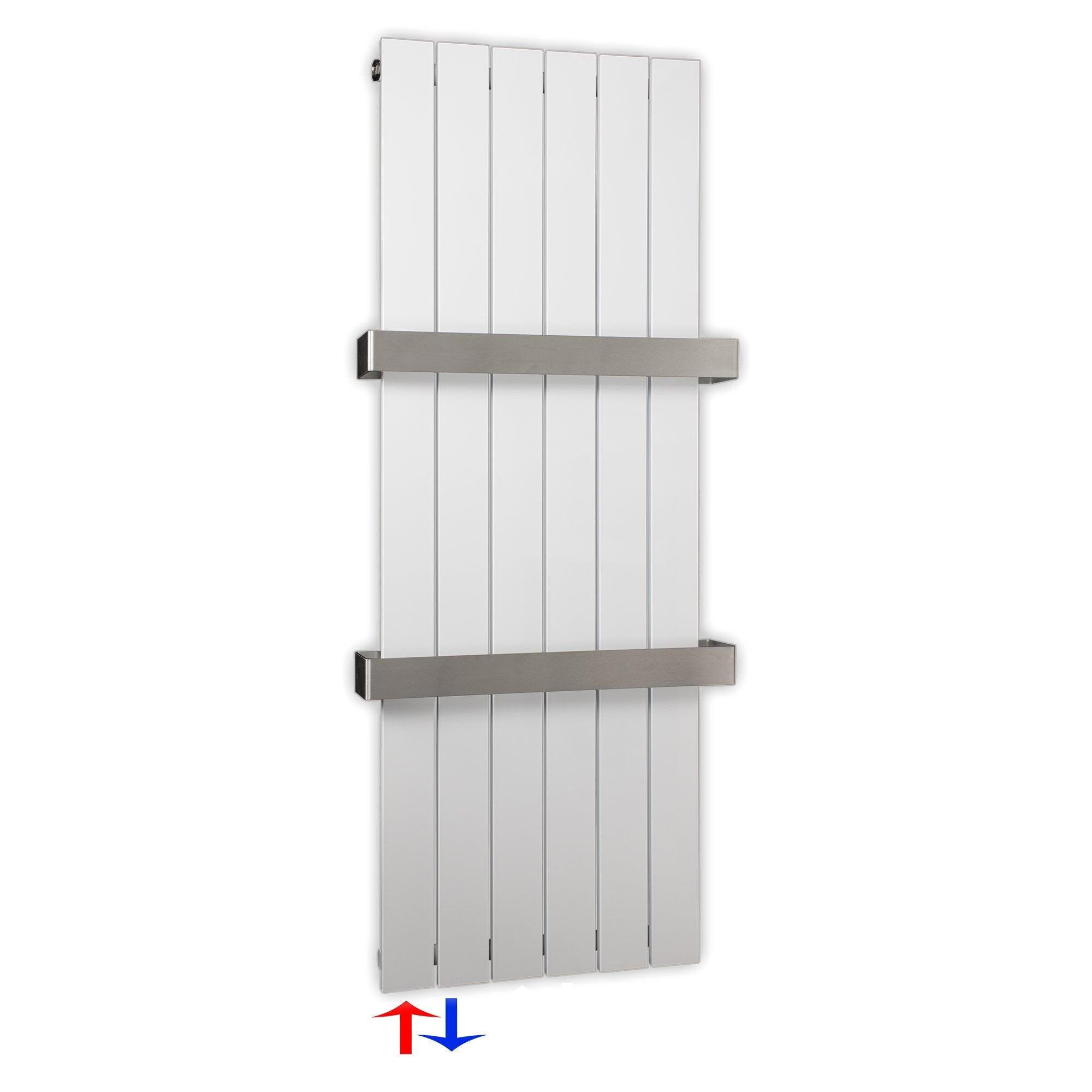 Flachheizkörper 1200 x 450 Handtuchstangen Bad Anschluss links versetztem Mittelanschluss flach - heizkoerper.shop