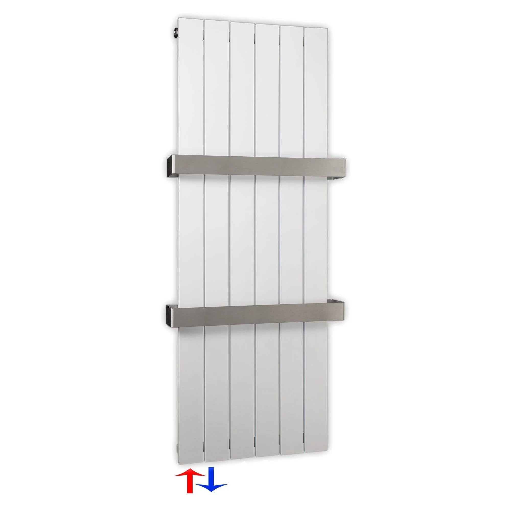 Flachheizkörper 1200 x 450 Handtuchstangen Bad Anschluss links versetztem Mittelanschluss flach - heizkoerper.shop