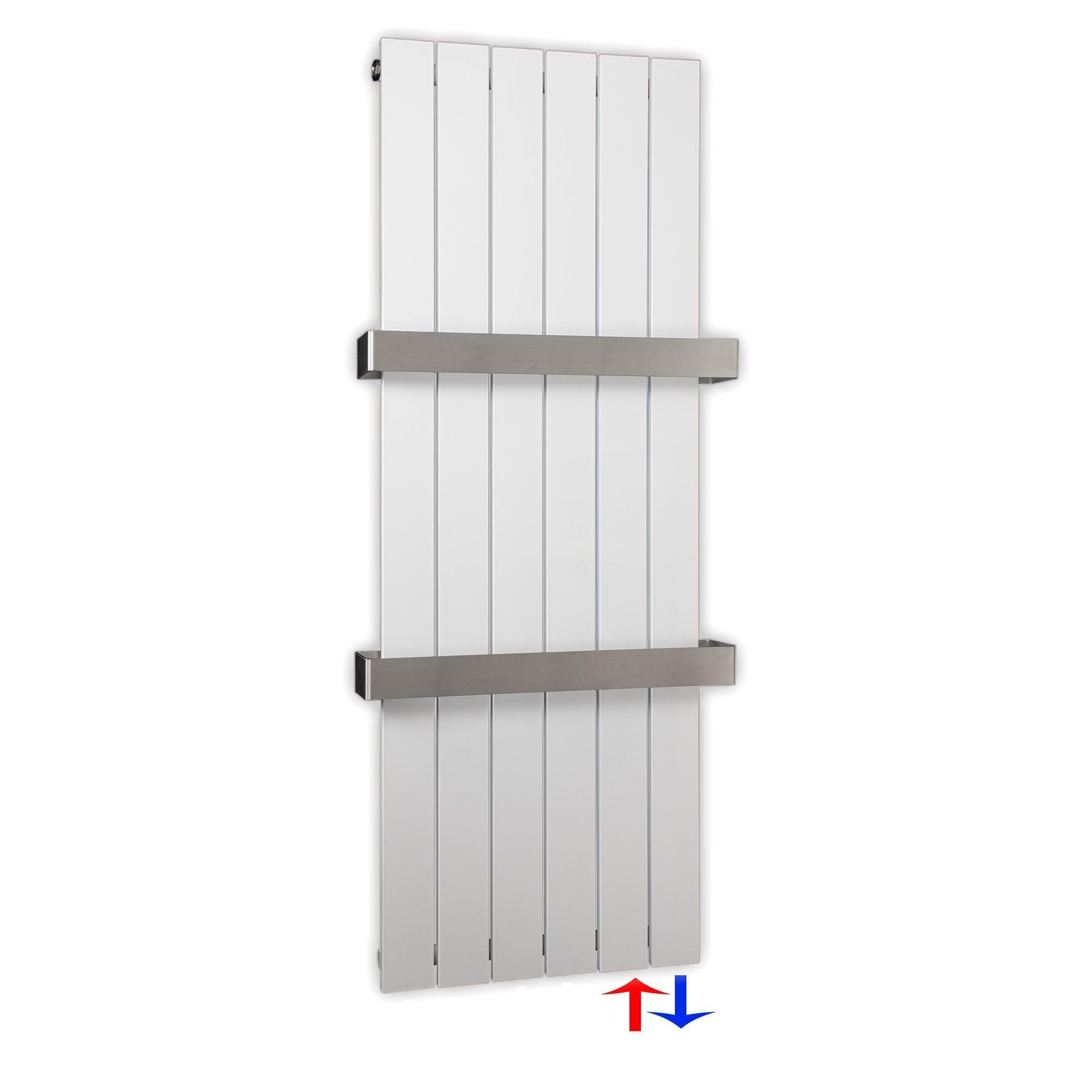 Flachheizkörper 1200 x 450 Handtuchstangen Bad Anschluss rechts versetztem Mittelanschluss flach - heizkoerper.shop