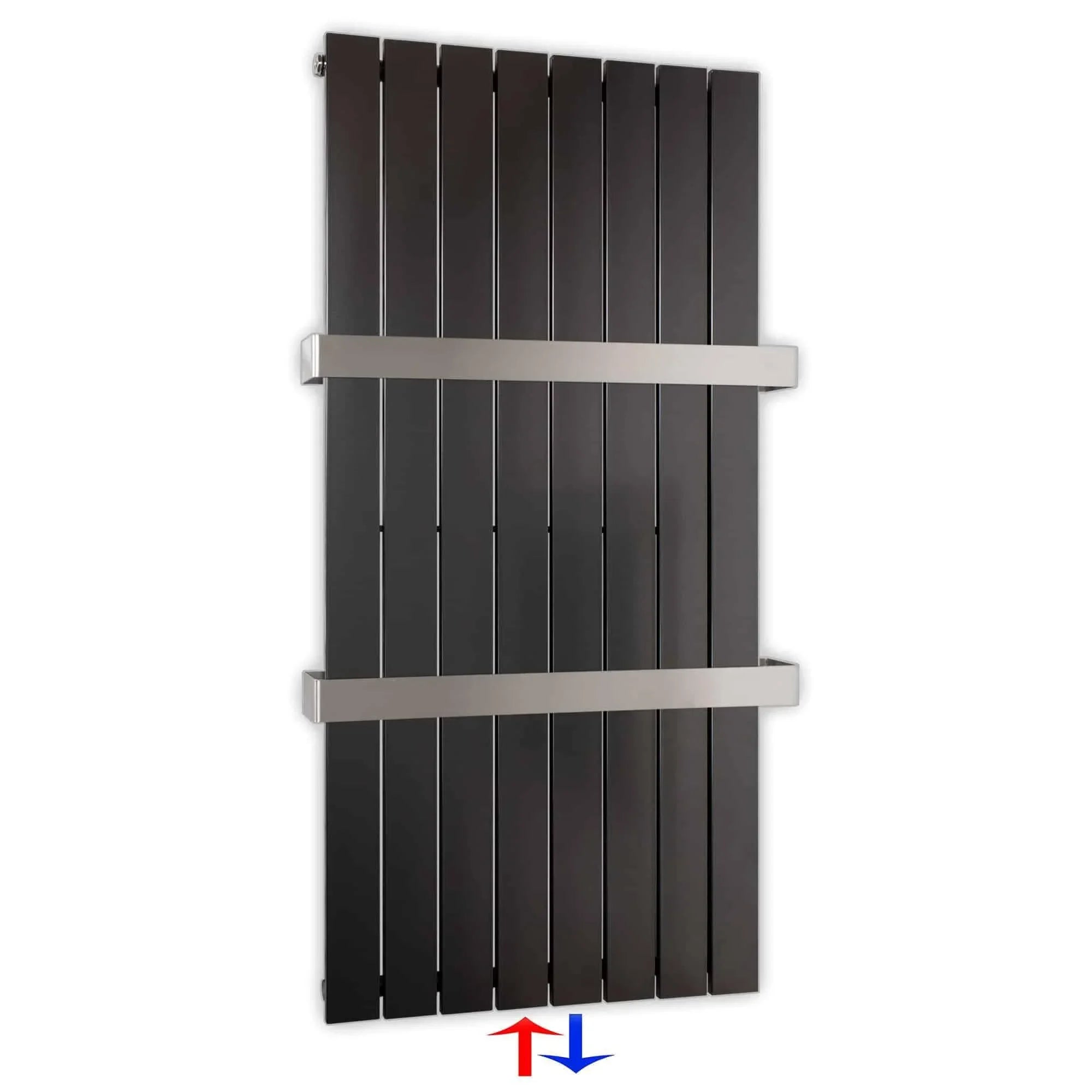 Flachheizkörper mit Mittelanschluss 1200 x 602 mit Handtuchstangen anthrazit Heizkörper Badheizkörper flach - heizkoerper.shop