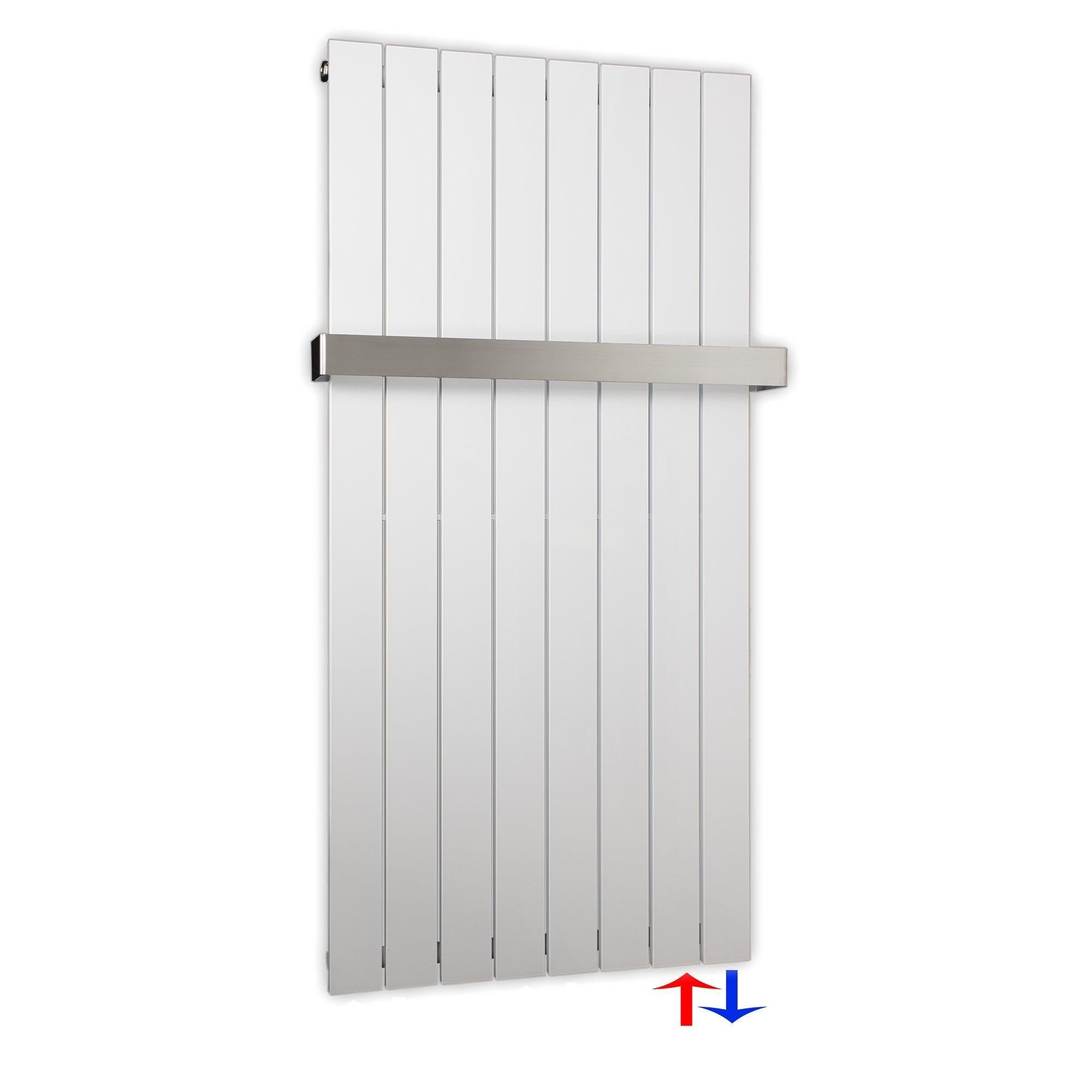 Flachheizkörper 1200 x 602 Handtuchstange Bad Anschluss rechts versetztem Mittelanschluss flach - heizkoerper.shop