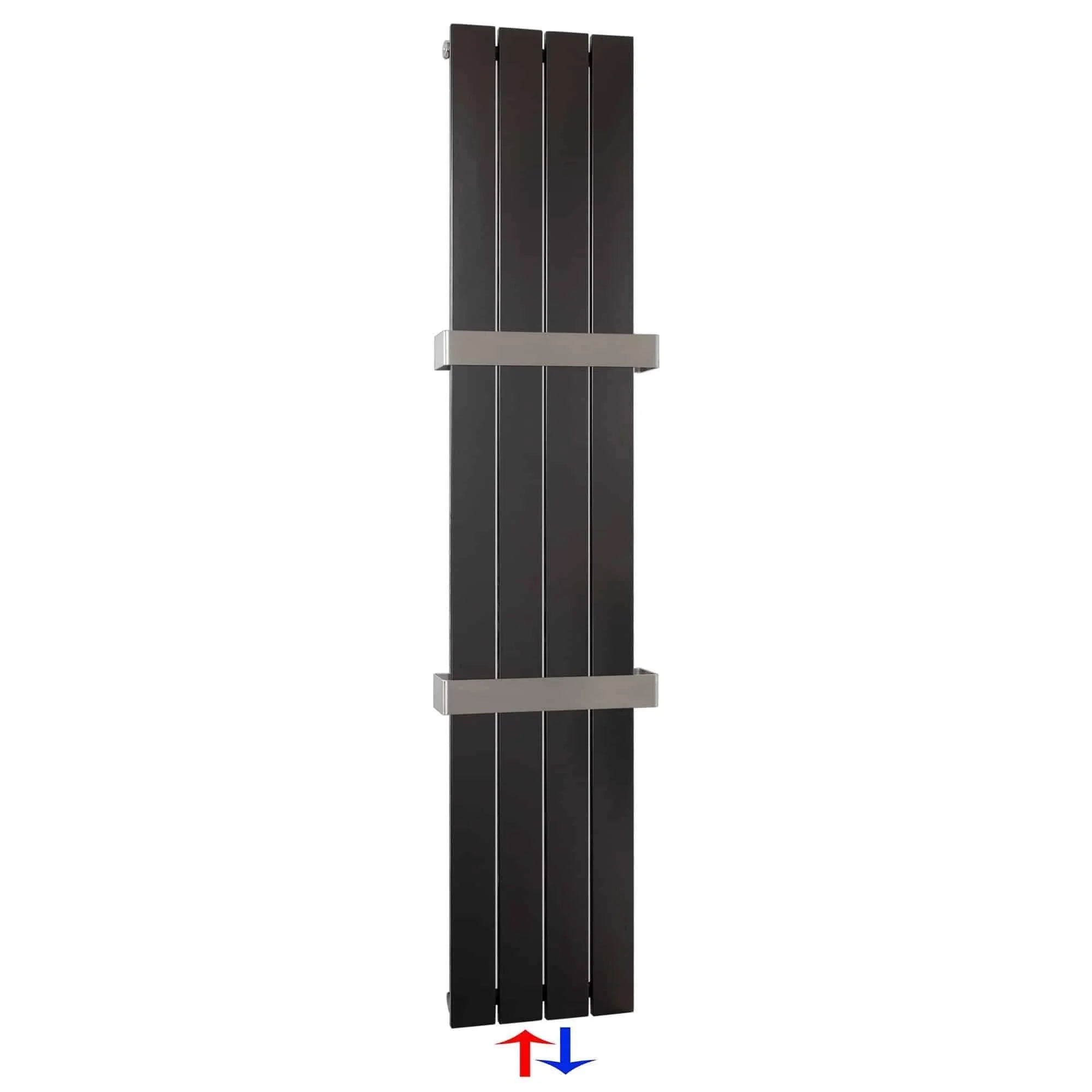 Flachheizkörper mit Mittelanschluss 1500 x 298 mit Handtuchstangen anthrazit Heizkörper Badheizkörper flach - heizkoerper.shop