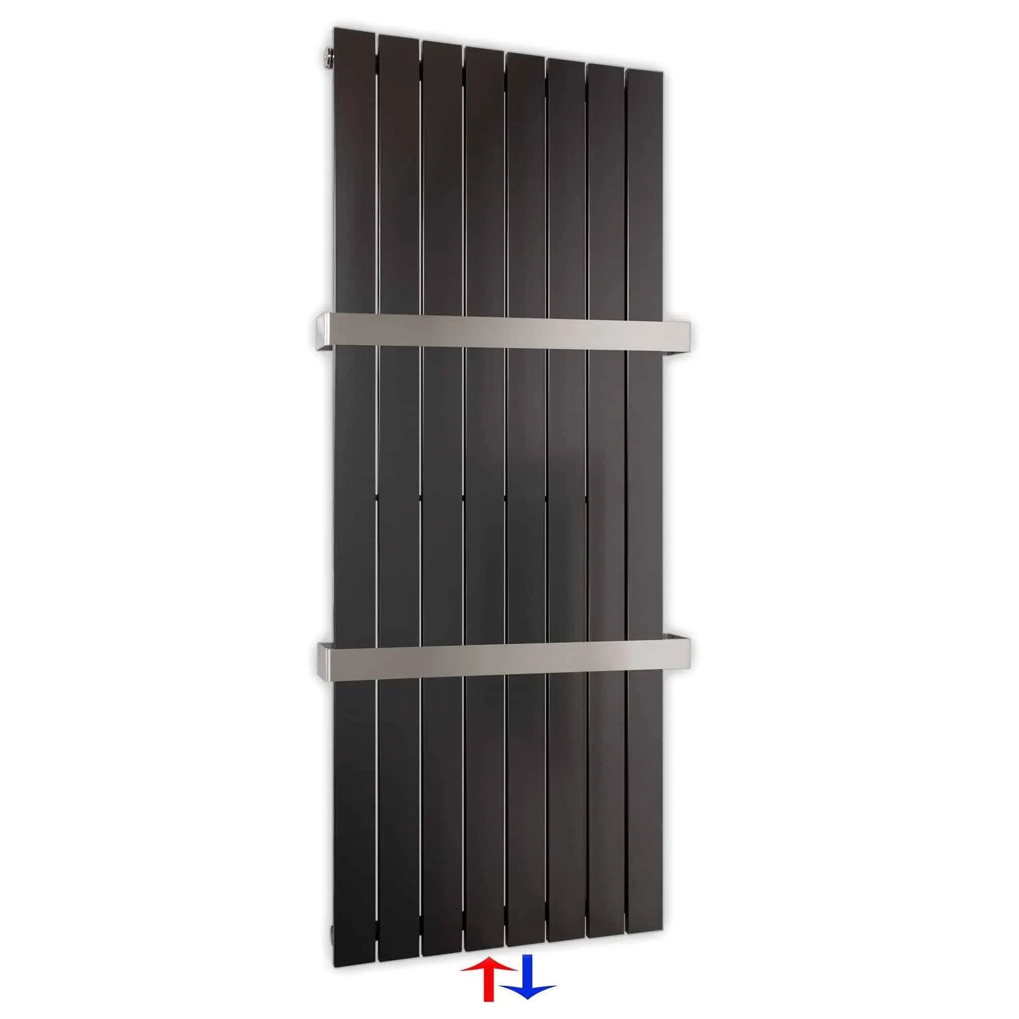Flachheizkörper mit Mittelanschluss 1500 x 602 mit Handtuchstangen anthrazit Heizkörper Badheizkörper flach - heizkoerper.shop