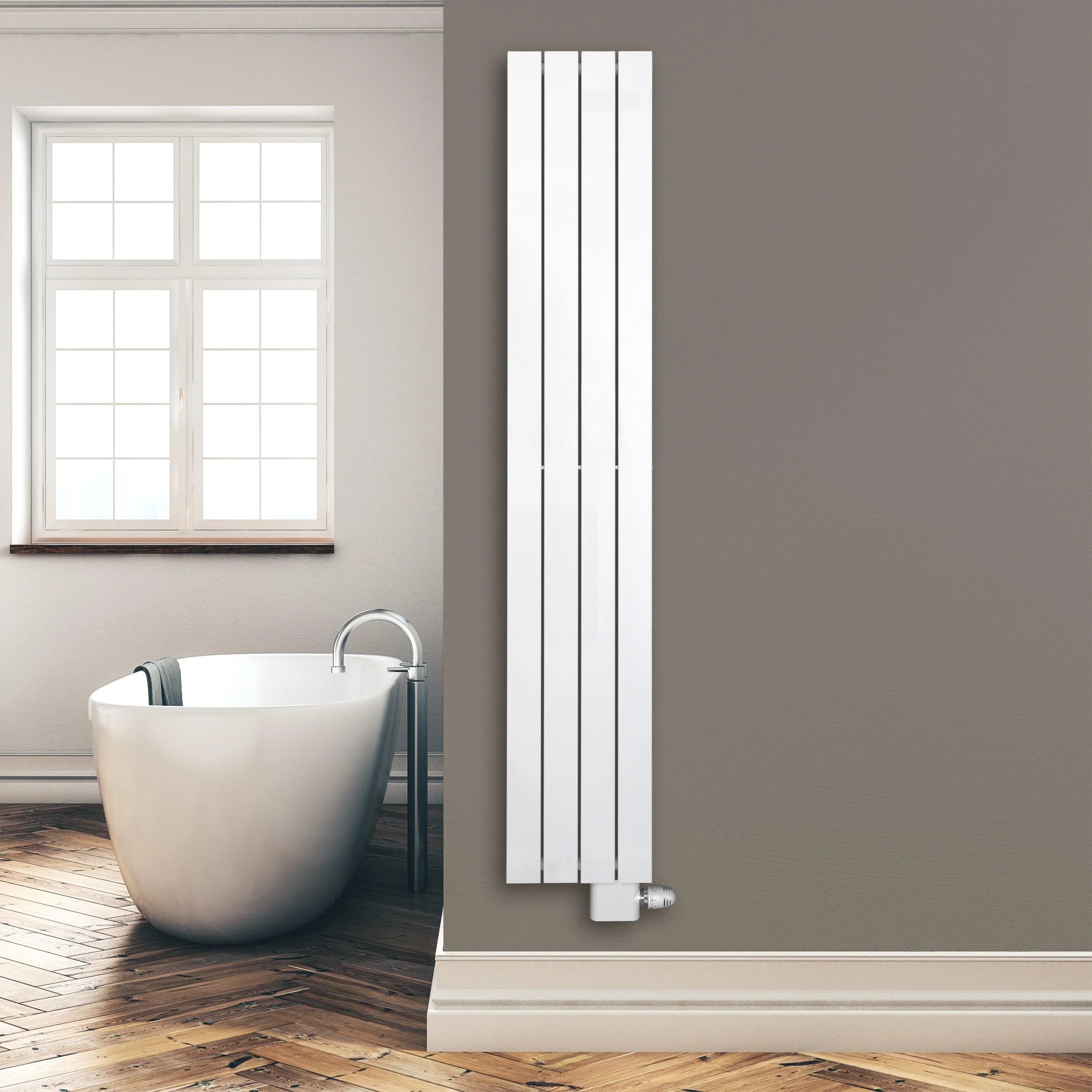 Design Paneelheizkörper 1800 x 298 mm Bad Flachheizkörper mit Anschluss rechts | mit versetztem Mittelanschluss - heizkoerper.shop