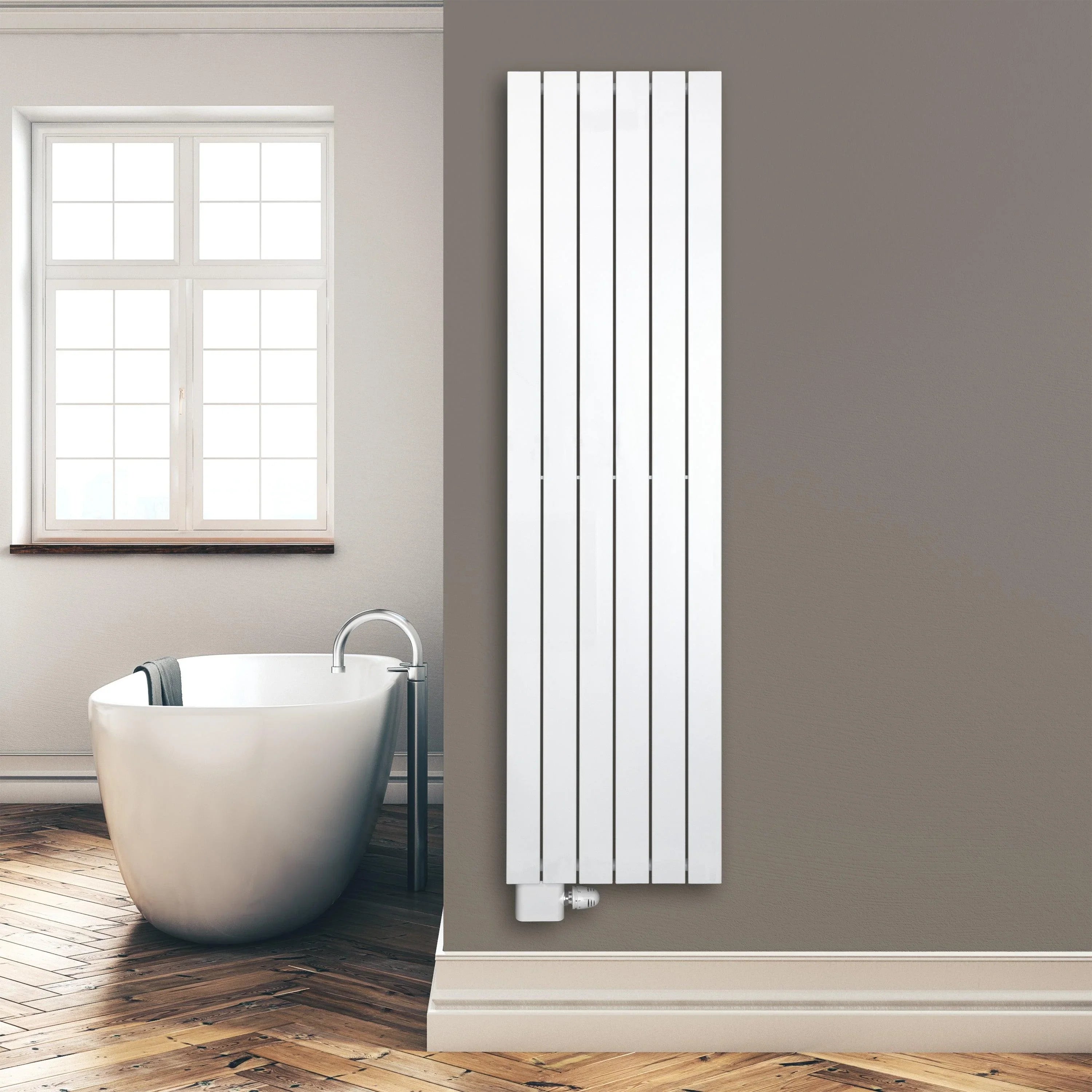 Design Paneelheizkörper 1800 x 450 mm Bad Flachheizkörper mit Anschluss links | mit versetztem Mittelanschluss - heizkoerper.shop
