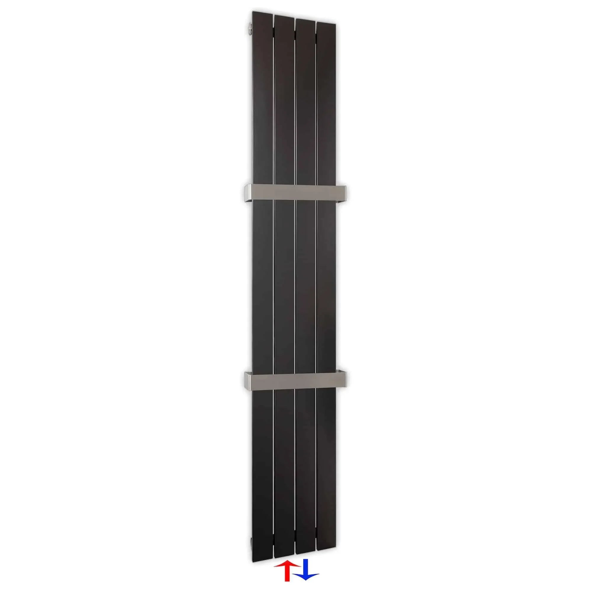 Flachheizkörper mit Mittelanschluss 1800 x 298 mit Handtuchstangen anthrazit Heizkörper Badheizkörper flach - heizkoerper.shop