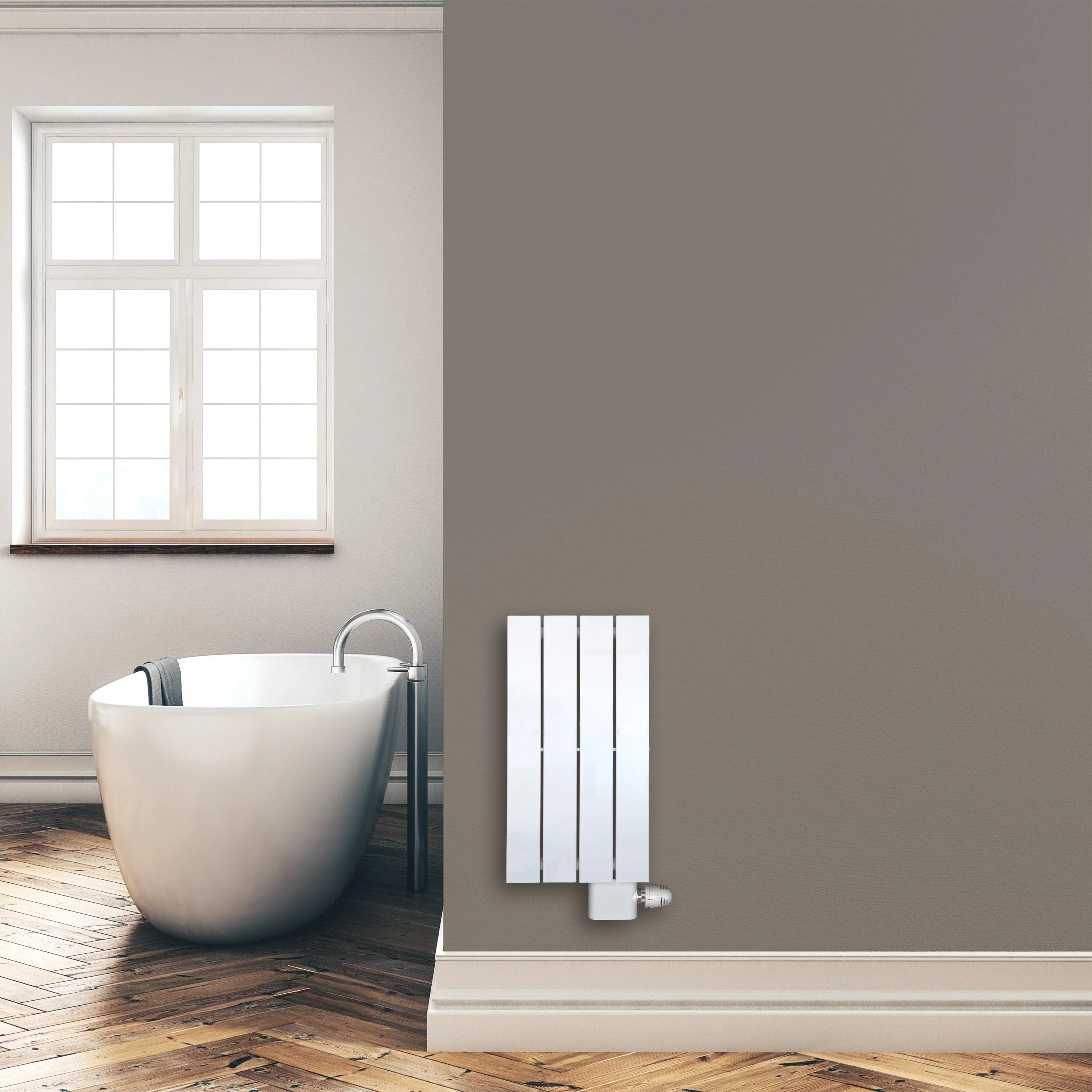 Design Paneelheizkörper 600 x 298 mm Bad Flachheizkörper mit Anschluss rechts | mit versetztem Mittelanschluss - heizkoerper.shop