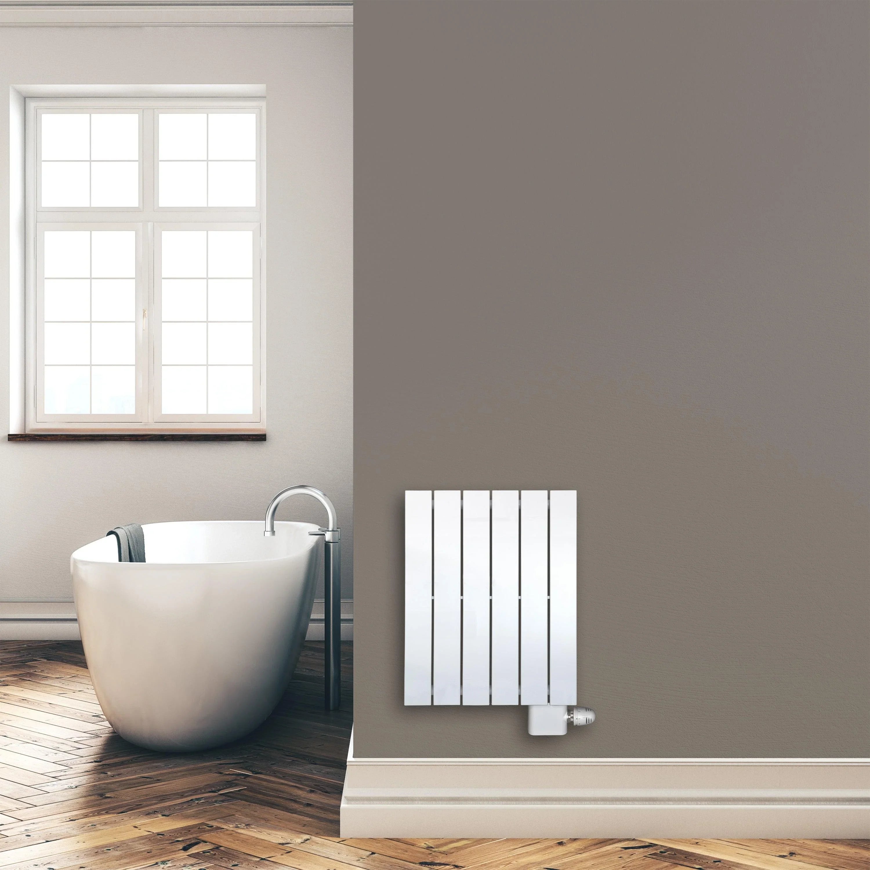 Design Paneelheizkörper 600 x 450 mm Bad Flachheizkörper mit Anschluss rechts | mit versetztem Mittelanschluss - heizkoerper.shop