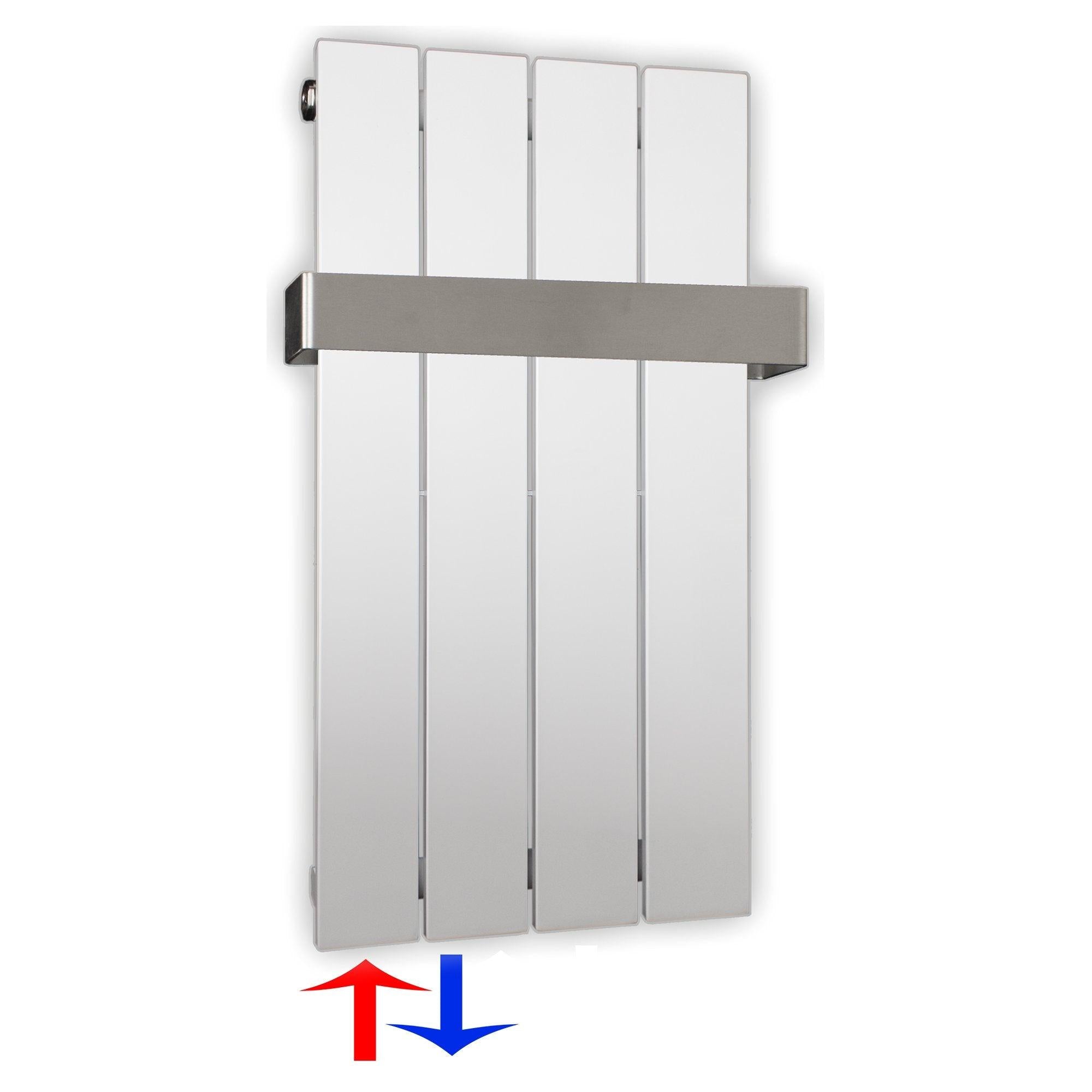 Flachheizkörper 600 x 298 Handtuchstange Bad Anschluss links versetztem Mittelanschluss flach - heizkoerper.shop