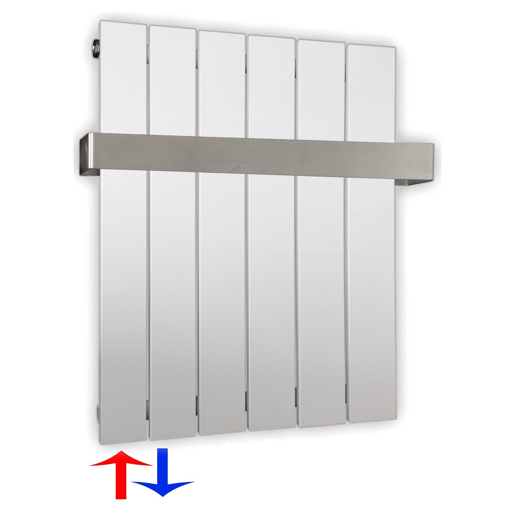 Flachheizkörper 600 x 450 Handtuchstange Bad Anschluss links versetztem Mittelanschluss flach - heizkoerper.shop