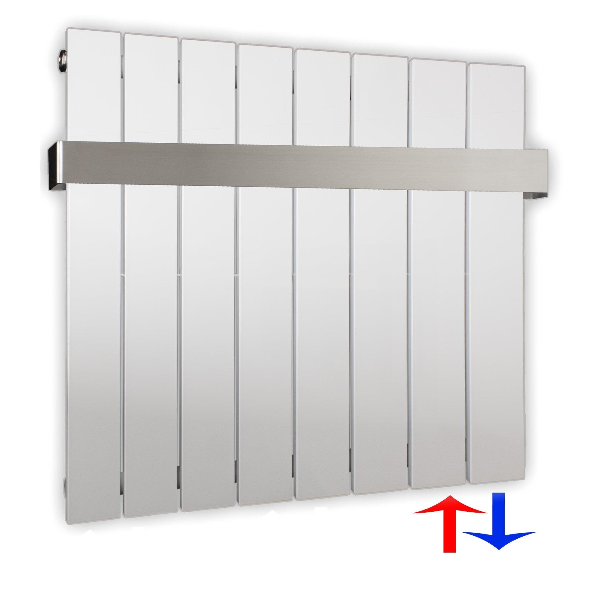 Flachheizkörper 600 x 602 Handtuchstange Bad Anschluss rechts versetztem Mittelanschluss flach - heizkoerper.shop