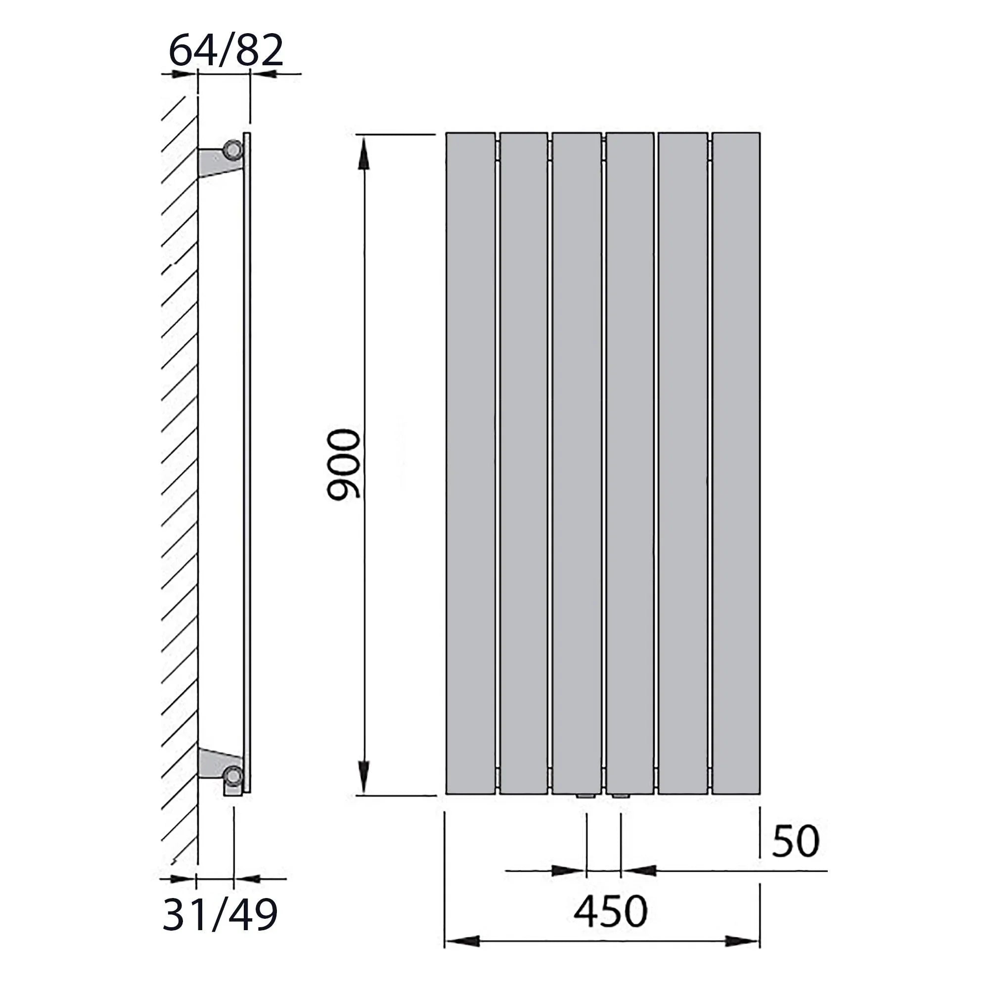 Design Paneelheizkörper vertikal 900 x 450 anthrazit Heizkörper Badheizkörper flach Badezimmer Heizung technische Zeichnung - heizkoerper.shop