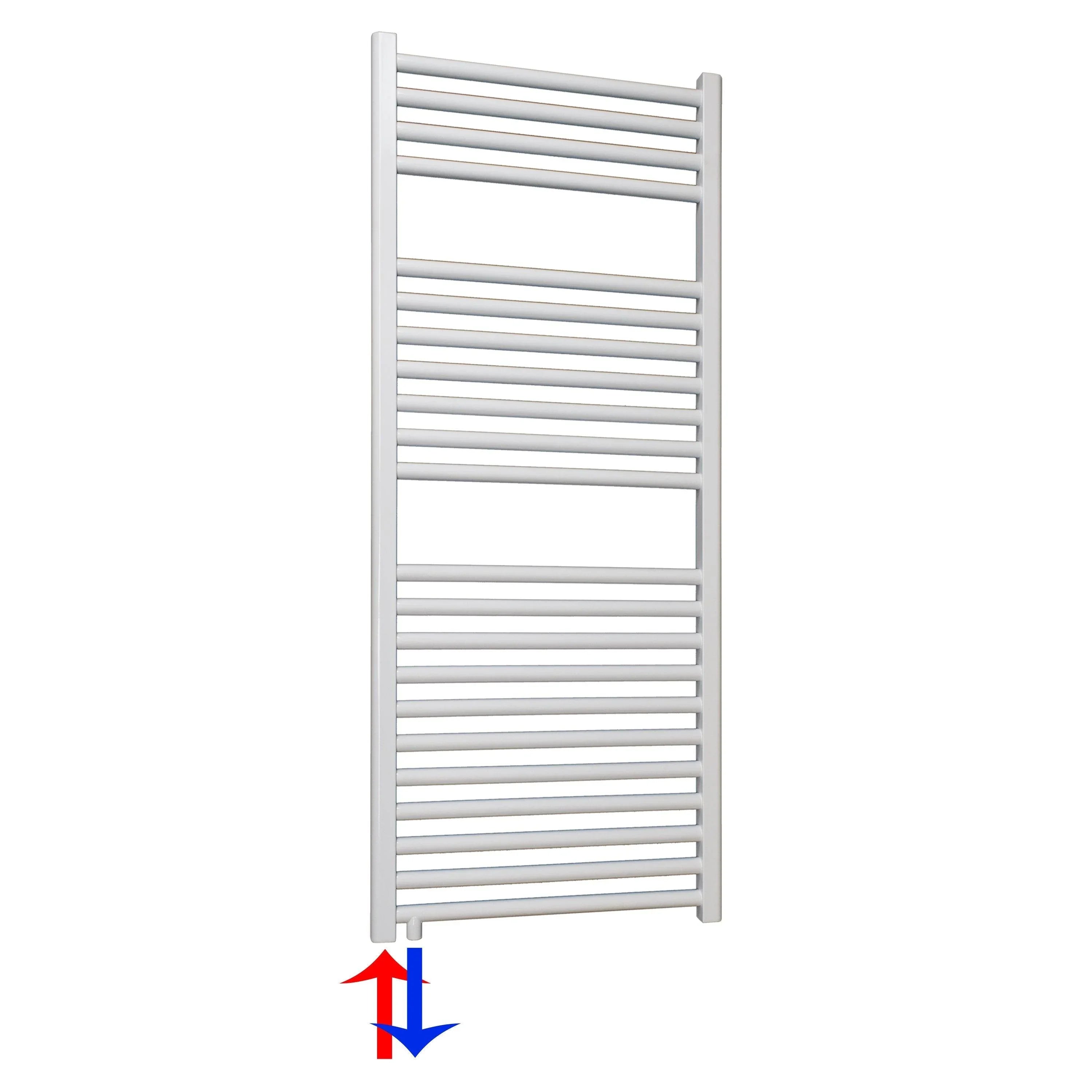 Badheizkörper weiß Handtuchheizkörper 1160 x 400mit Anschluss links oder rechts | mit versetztem Mittelanschluss - heizkoerper.shop