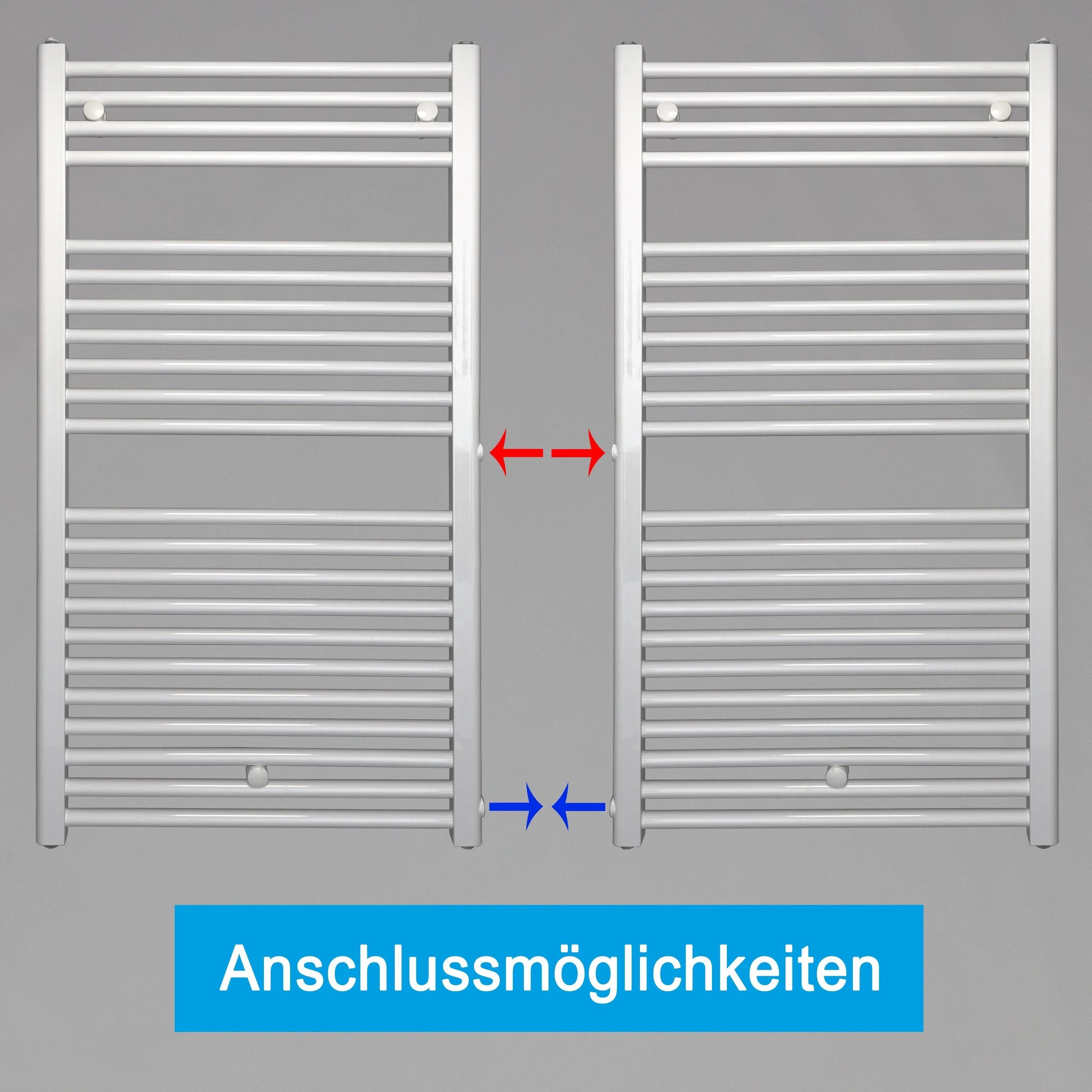 Handtuchheizkörper Austauschheizkörper 1160 x 600 links rechts Seitenanschluss Nabenanschluss seitlicher Anschlussmöglichkeiten 500 540 Renovierung - heizkoerper.shop