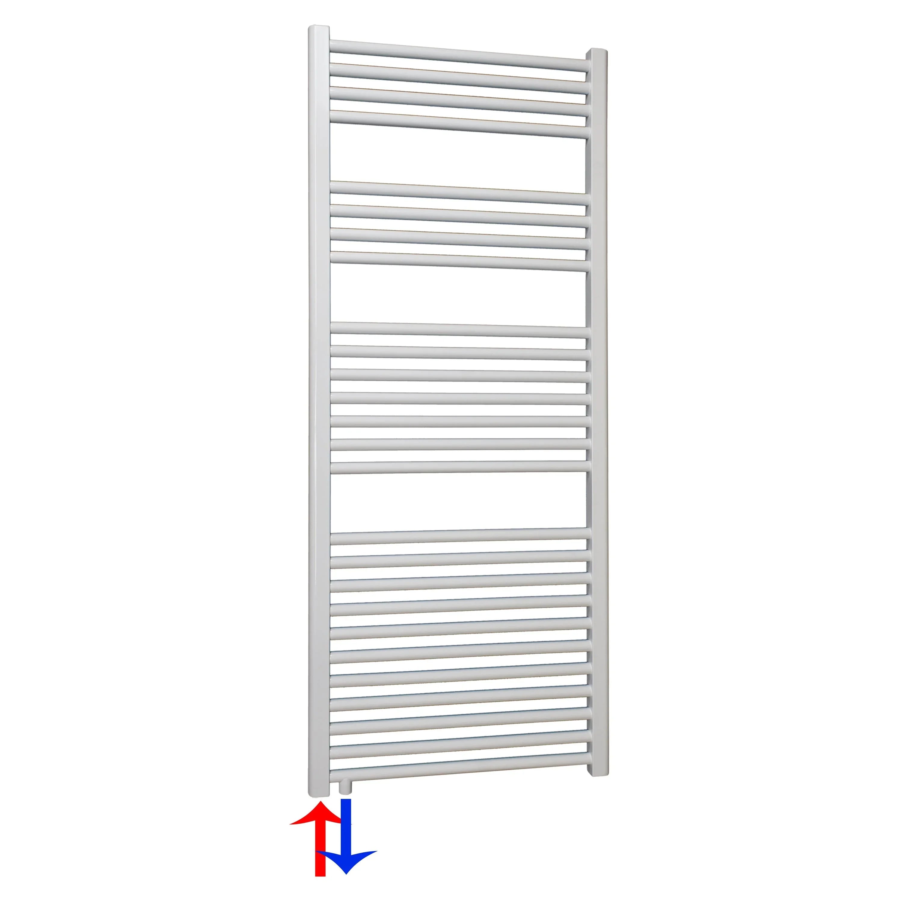 Badheizkörper weiß Handtuchheizkörper 1424 x 600 mit Anschluss links oder rechts | mit versetztem Mittelanschluss - heizkoerper.shop