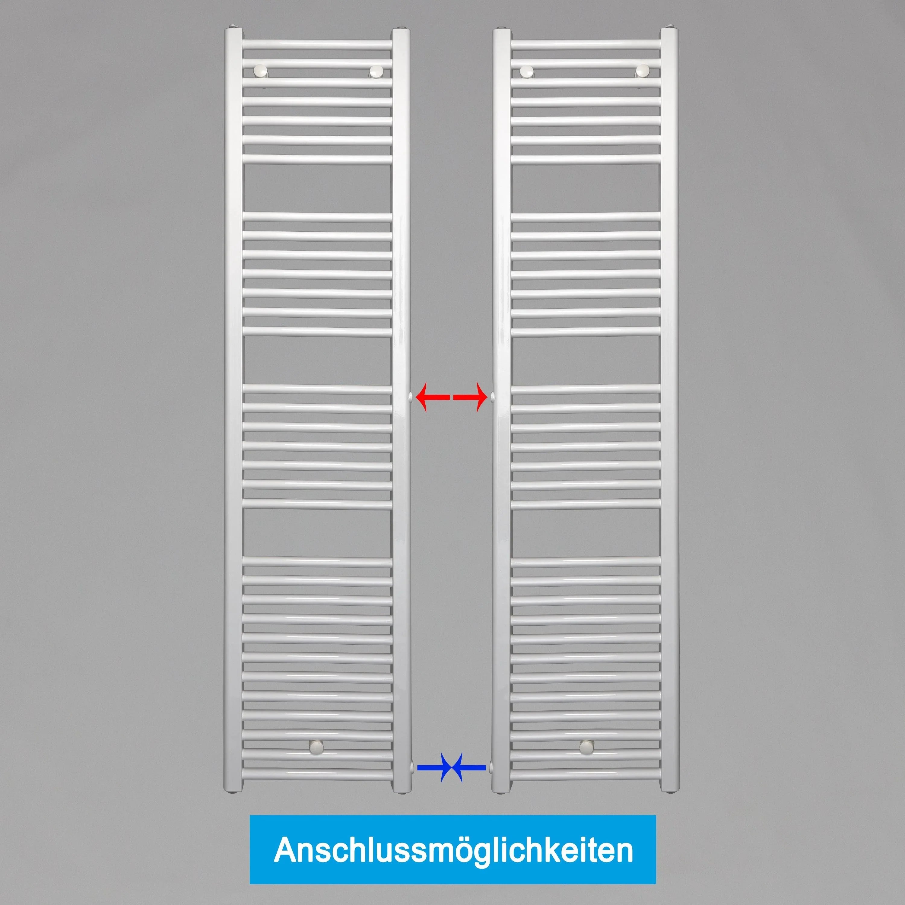 Handtuchheizkörper Austauschheizkörper 1732 x 400 links rechts Seitenanschluss Nabenanschluss seitlicher Anschlussmöglichkeiten 850 Renovierung - heizkoerper.shop