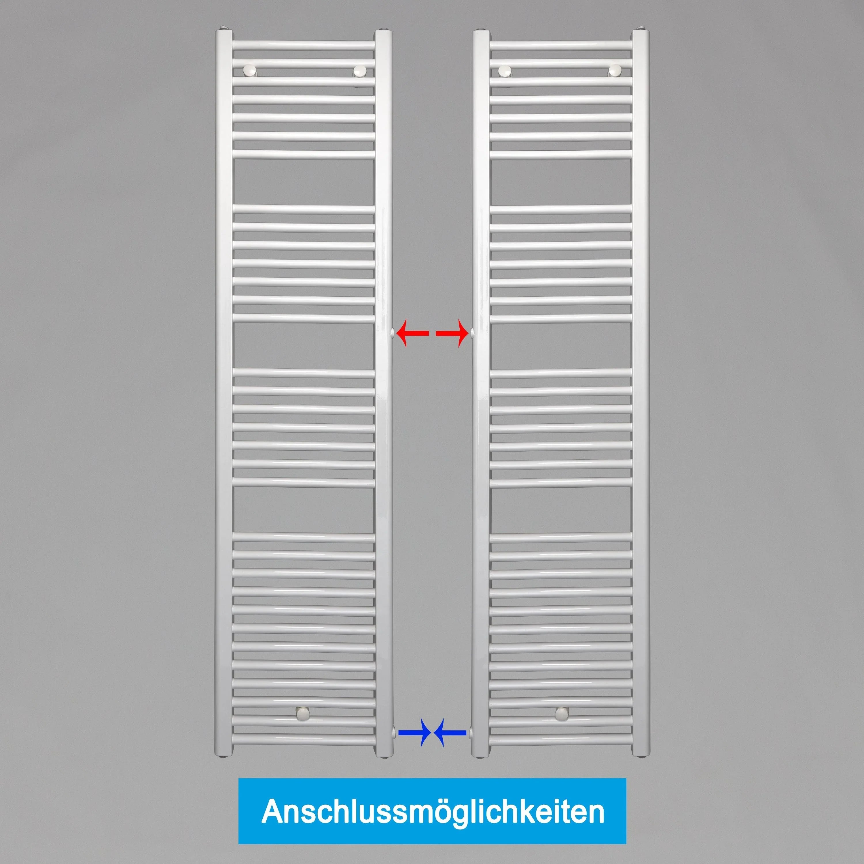 Handtuchheizkörper Austauschheizkörper 1732 x 400 links rechts Seitenanschluss Nabenanschluss seitlicher Anschlussmöglichkeiten 900 940 Renovierung - heizkoerper.shop